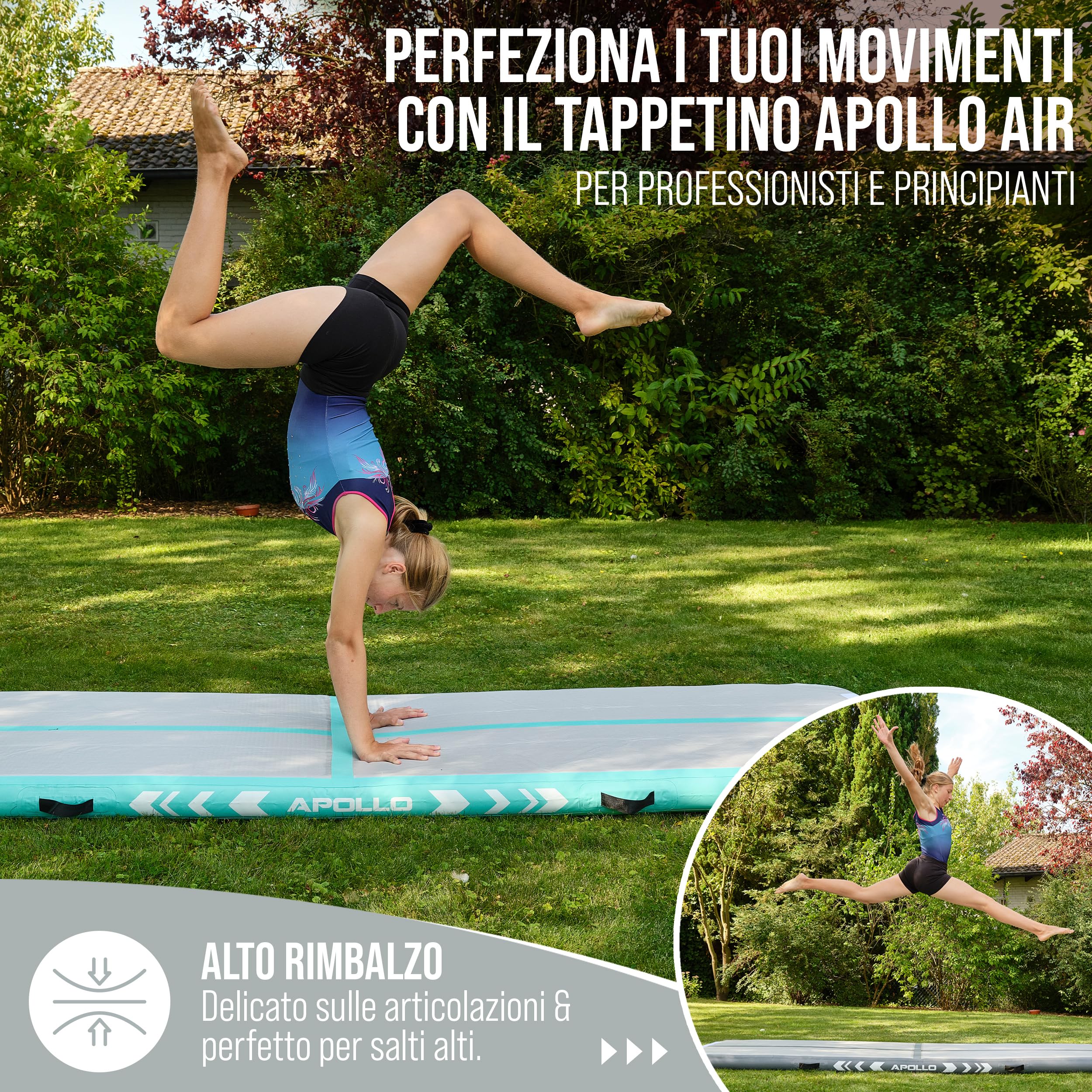 Apollo Air Mat Pro - Materasso ad aria per adulti, utilizzabile anche come materasso per ginnastica per bambini, disponibile nelle lunghezze di 3m e 4m, materasso gonfiabile per ginnastica da casa