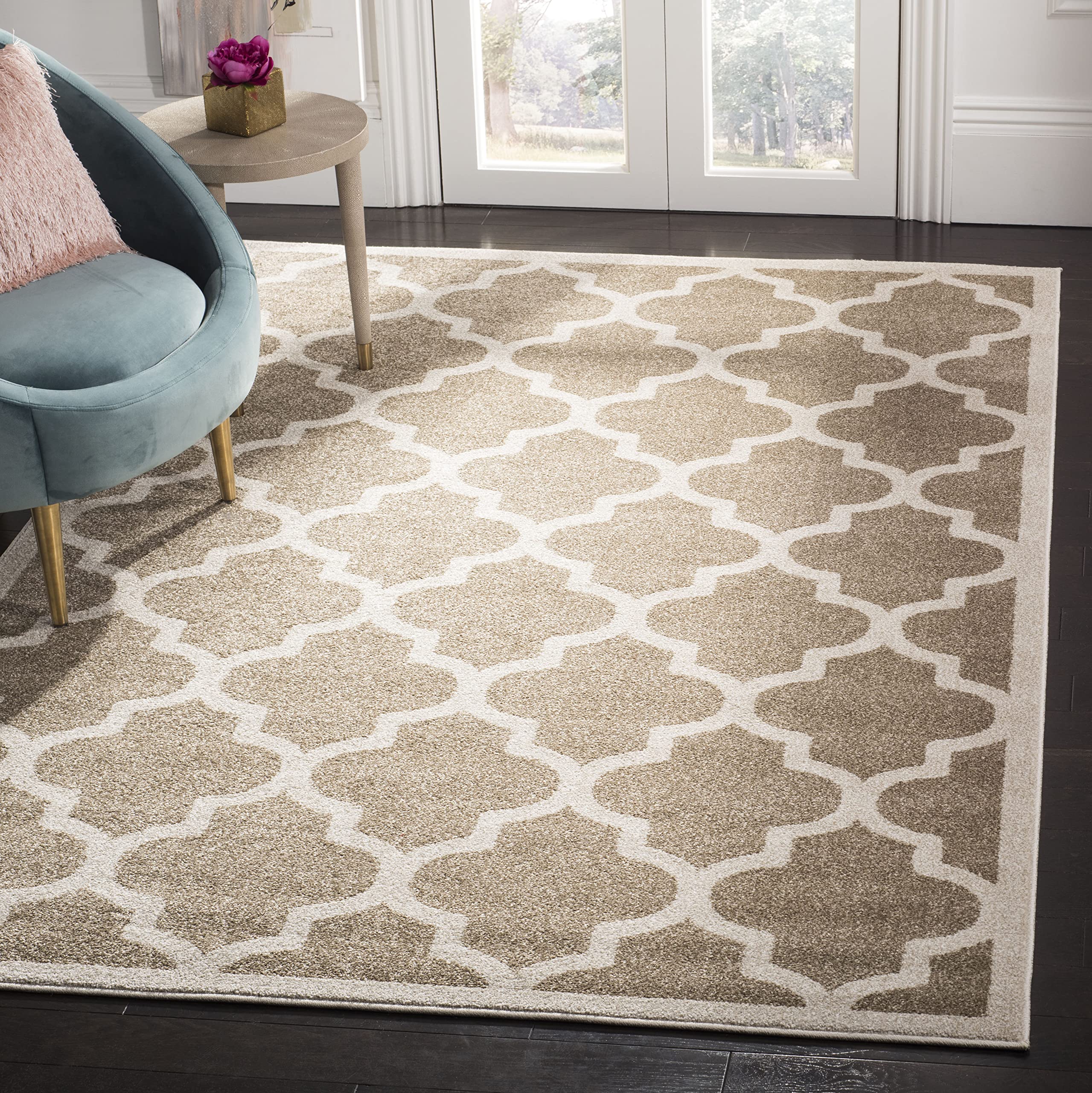 SAFAVIEH Amherst Collection Accent Rug - 4' x 6', Wheat & Beige, Moroccan Trellis Design, Non-Shedding & Easy Care, Ideal for High Traffic Areas in