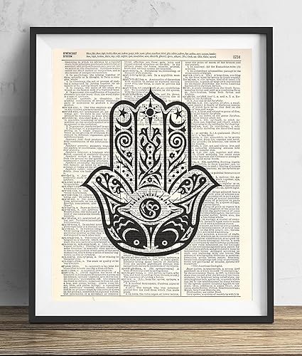 Impresión artística en diccionario antiguo reciclado, Mano de Buda, 8 x 10
