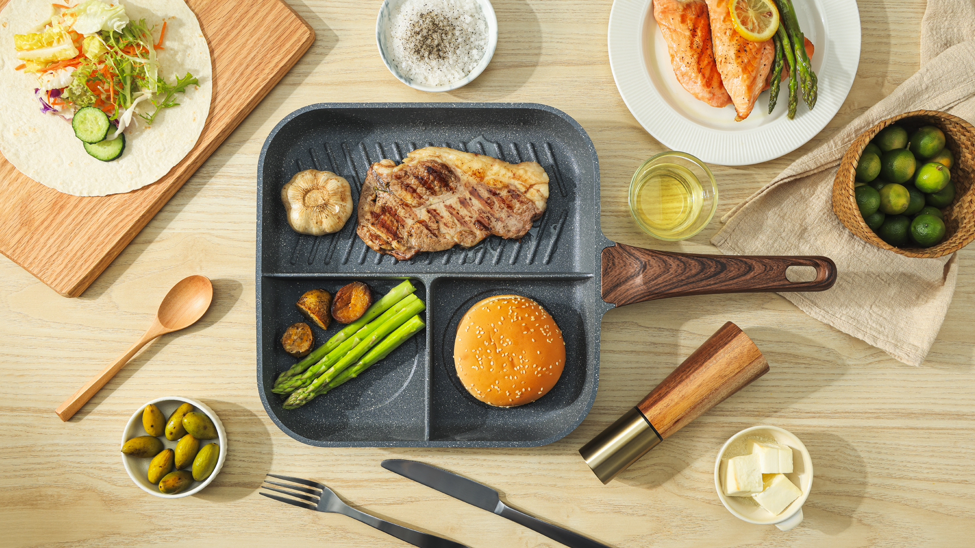 Amazon.com: Sensarte Nonstick 11-Inch Square Grill Pan, 3-Section