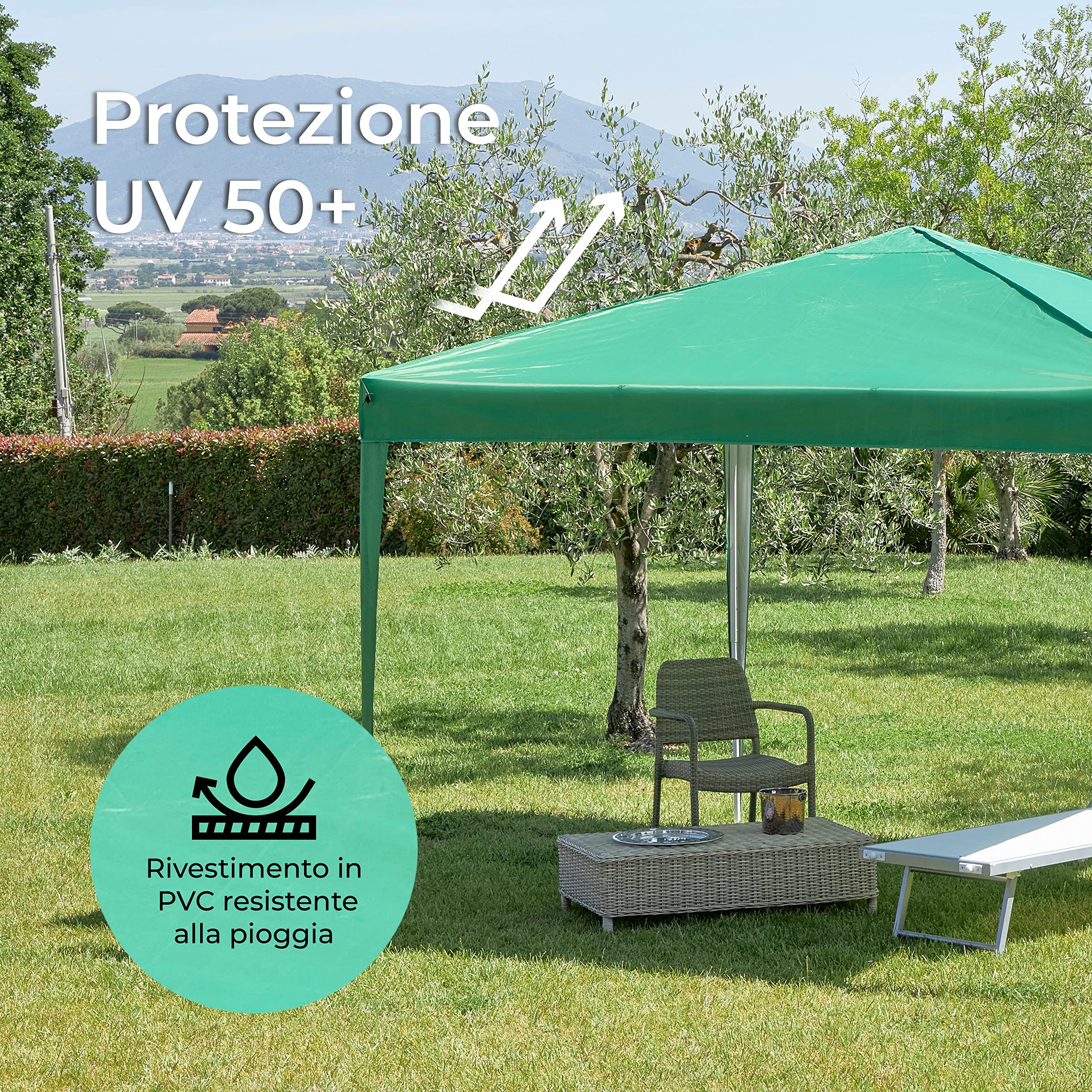 Baroni Home Gazebo da Giardino 3x3 m con 4 sacchi peso e Sacca di Trasporto, Tenda da esterno per eventi, feste e uso commerciale, Impermeabile, Pieghevole, Verde