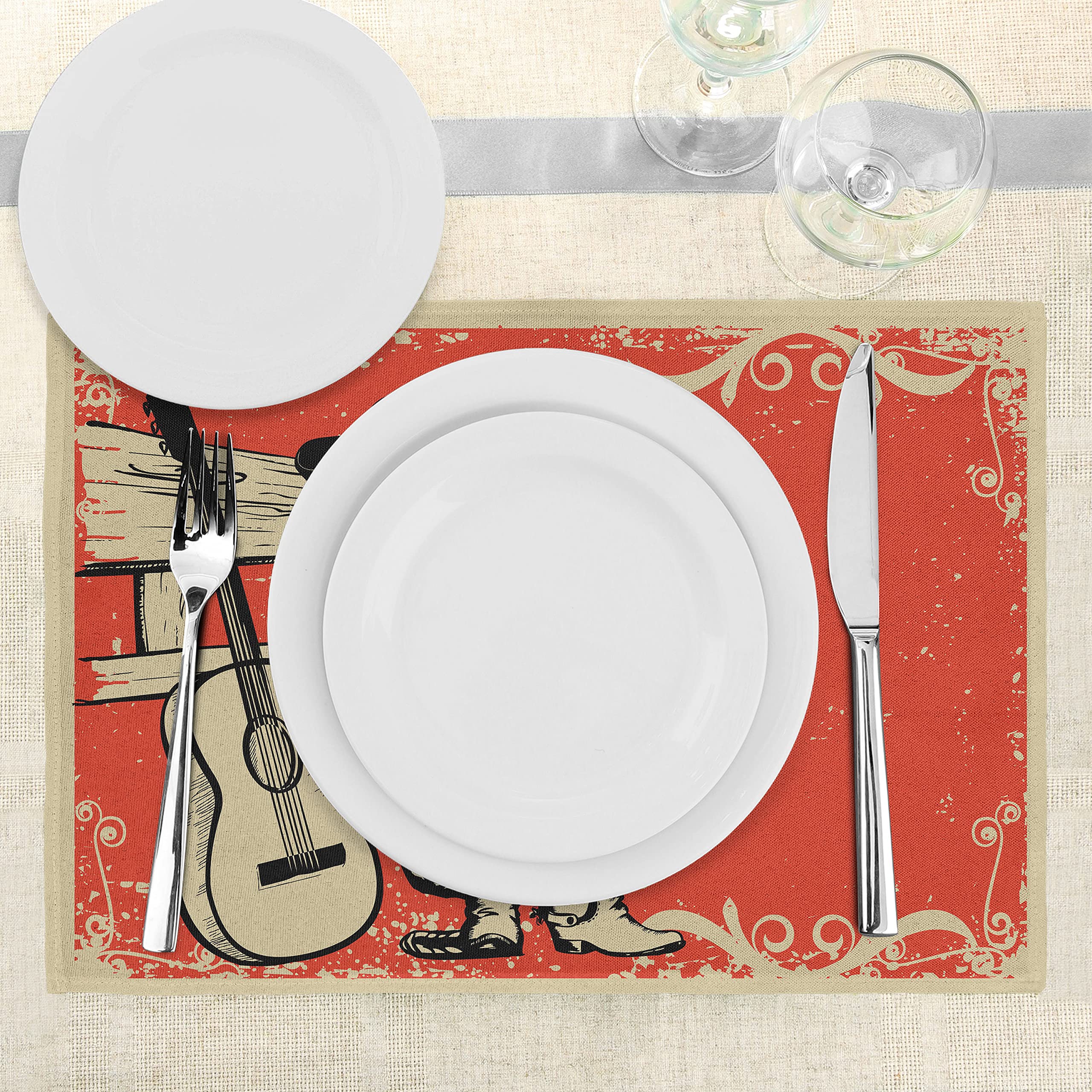 ABAKUHAUS Animale Tovaglietta Americana Set di 4, Blu e Bianco Doodle, Tovagliette in Tessuto Lavabile per Tavolo da Pranzo Cena, Pale Blue And White