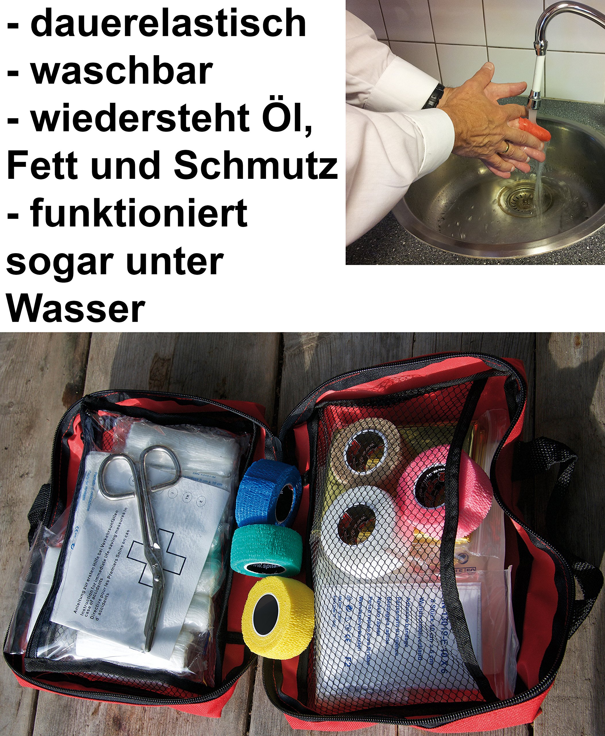 Pflaster selbsthaftend (kohäsiv), wasserfest, latexfrei, reine Baumwolle – Fixierpflaster elastisch für Finger (Fingerpflaster), Hand, Zehen, Füße, ohne Kleber – Set von ResQ-tape (Pink, 12er Set)