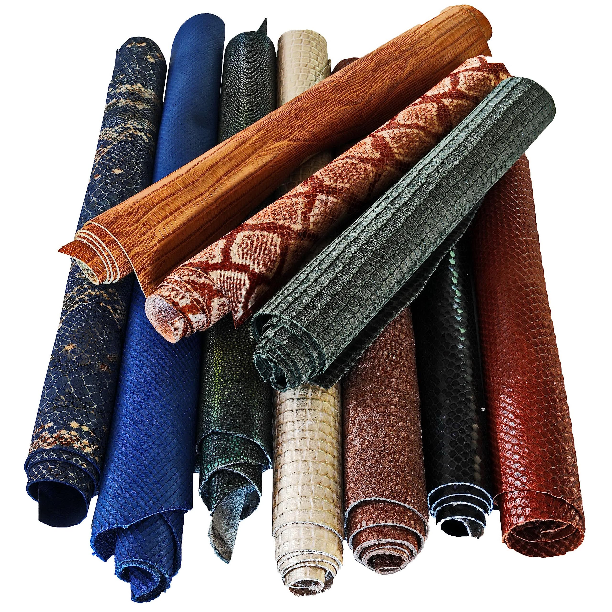 LA GARZARARA – Chutes de Cuir Python, Noix de Coco et Lézard – Minimum 25x20 cm, Maximum 40x40 cm – 1 kg – Sélection Aléatoire pour Artisanat, Couture et Créations Fait-Main – Unis et à Motifs - B098