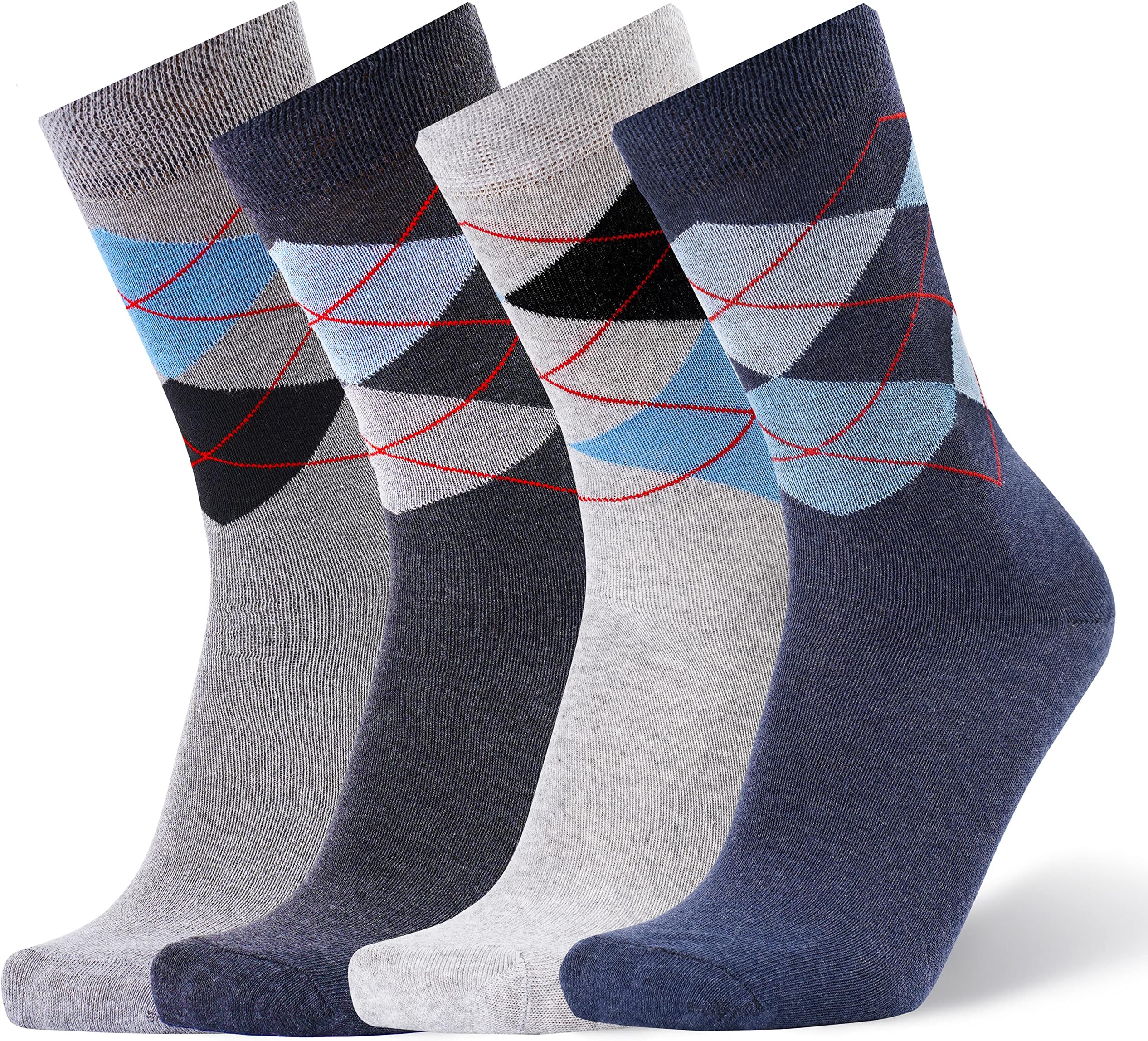 Cotton Argyle Socks For Men Full Length, Formal Cotton Mens Socks, Free Size, Pack Of 4 - Black