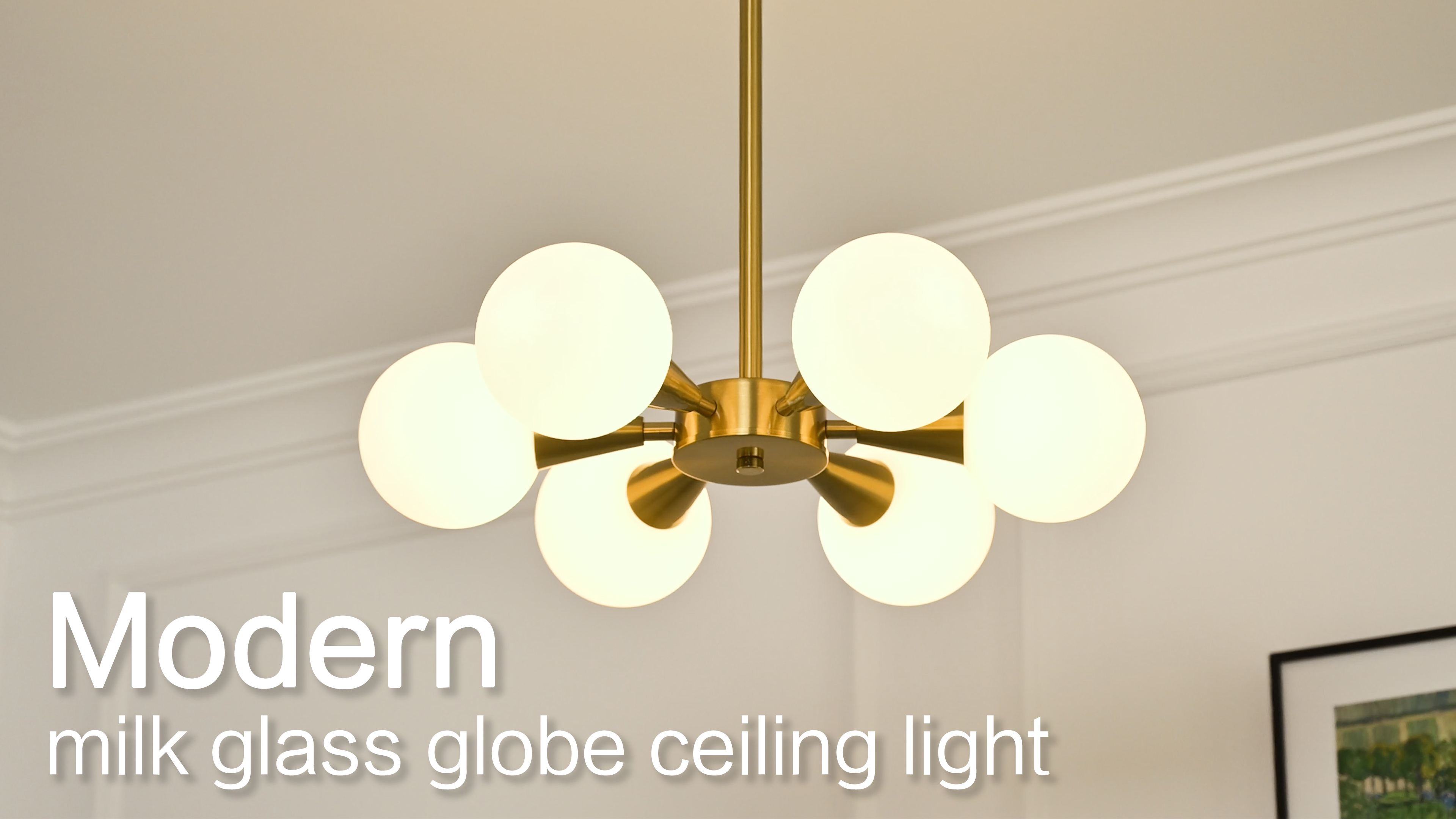 Image of Mid Century Modern Ceiling Light with Milk White Glass lampshade Gold Semi Flush Mount Ceiling Light Fixture Sputnik Chandelier for Bedroom Living Room Dining Room Foyer Hallway(6-Lights)