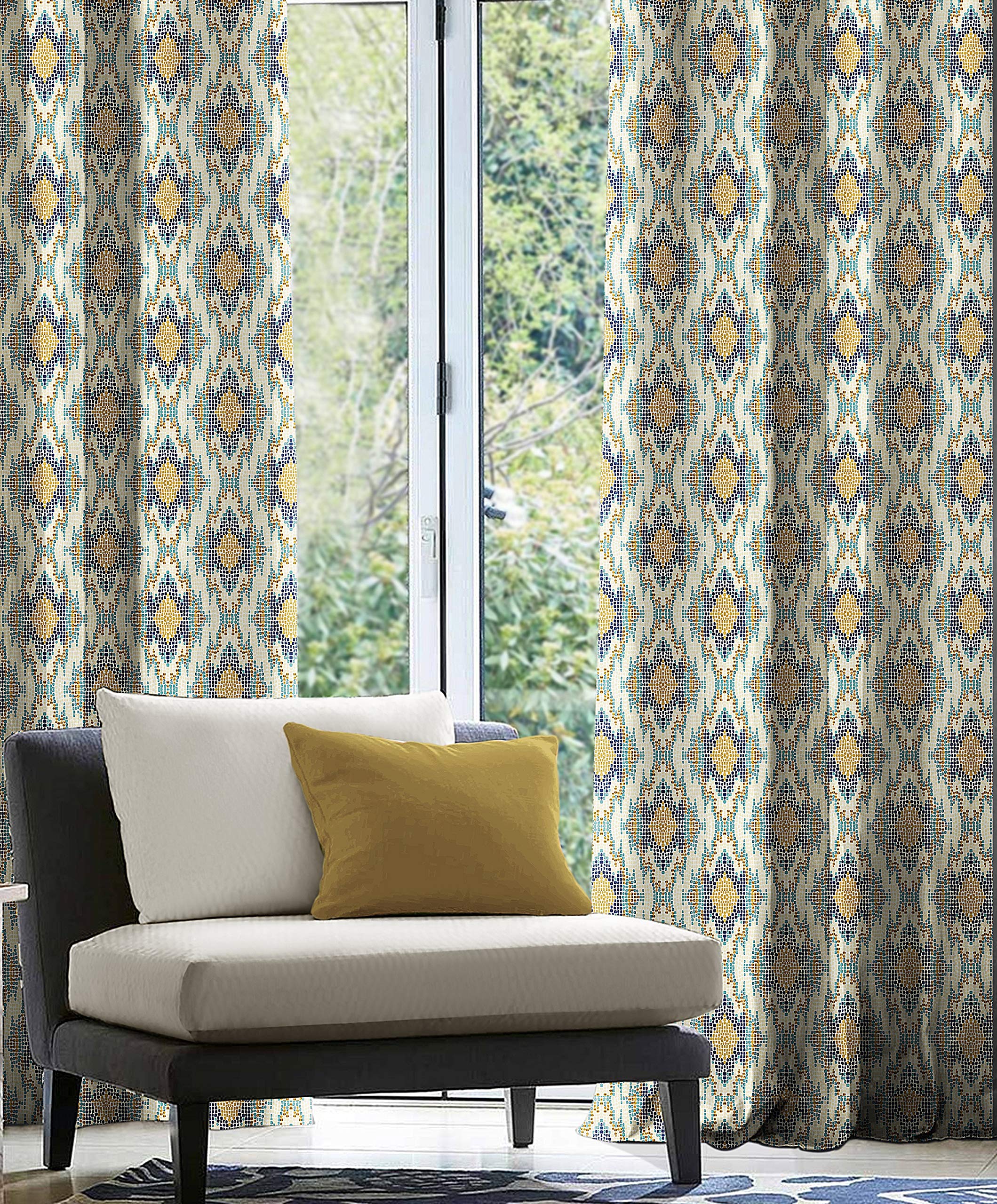 CasableuLong Blackout Curtain Set of 2, ALMA(F)-Blue Digital Print Design Made by Premium Polyester Blend Fabric Eyelet Curtain for Bedroom Living Room Door Window (5 Feet)