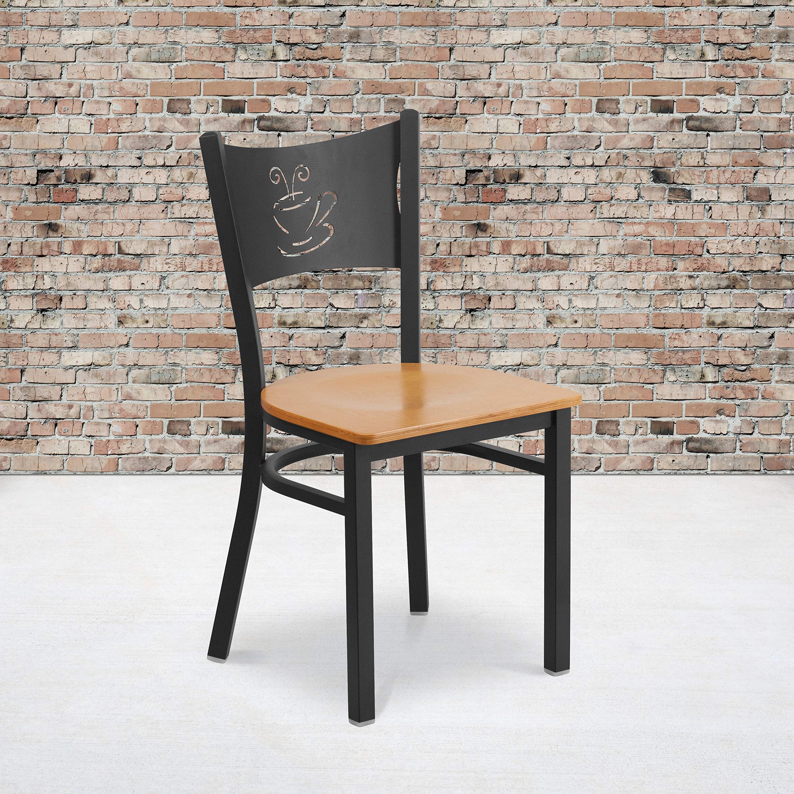 Flash Furniture Natural Wood Seat/Black Metal Frame / Set of 2 / Contemporary Chairs