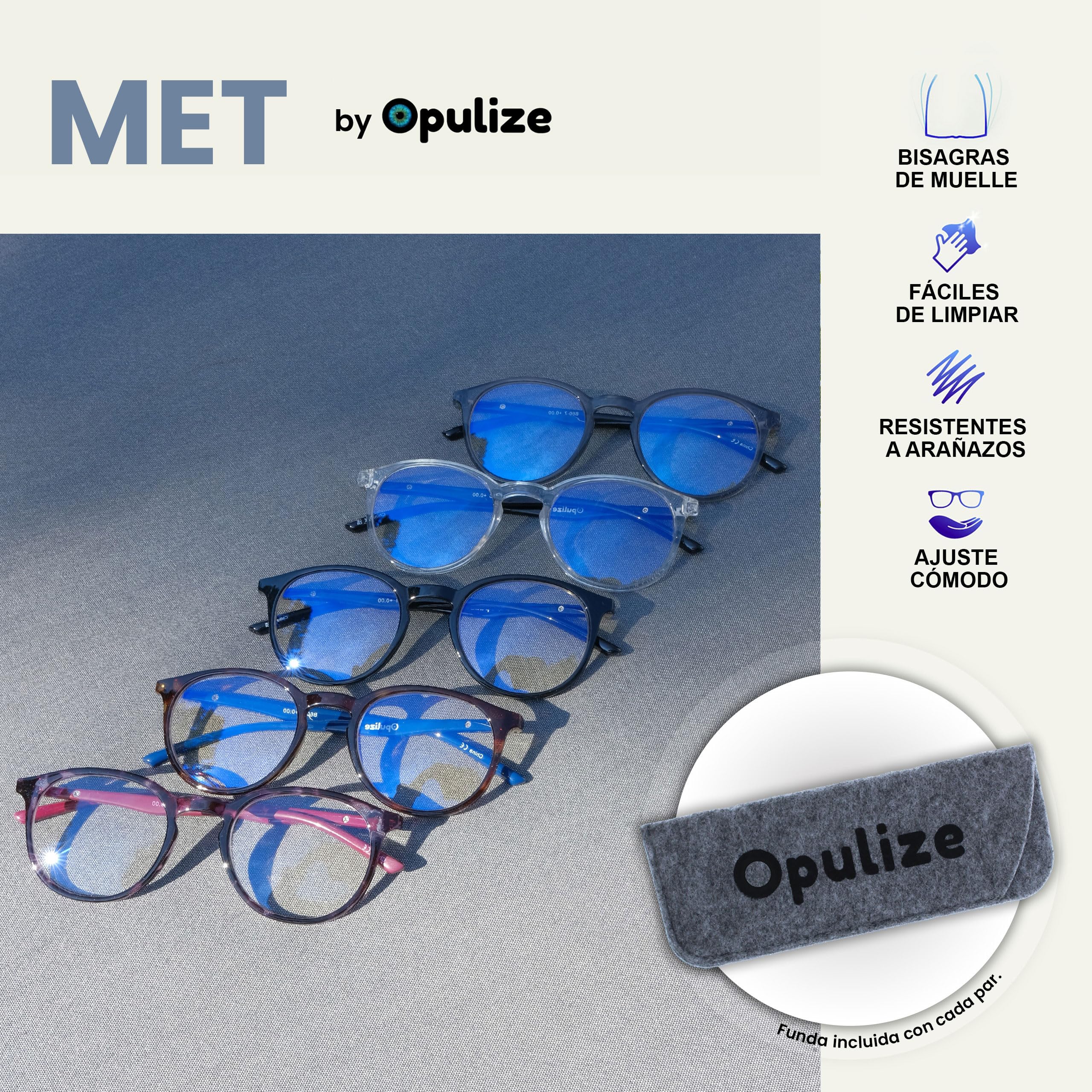 OPULIZE Met Gafas con Bloqueo de Luz Azul Montura Redonda Delgada Marrón Carey Resistente a Arañazos Bisagras de Muelle Mejoran el Sueño Ordenador Gaming Antirreflejante Hombre Mujer B60-2 +0.00