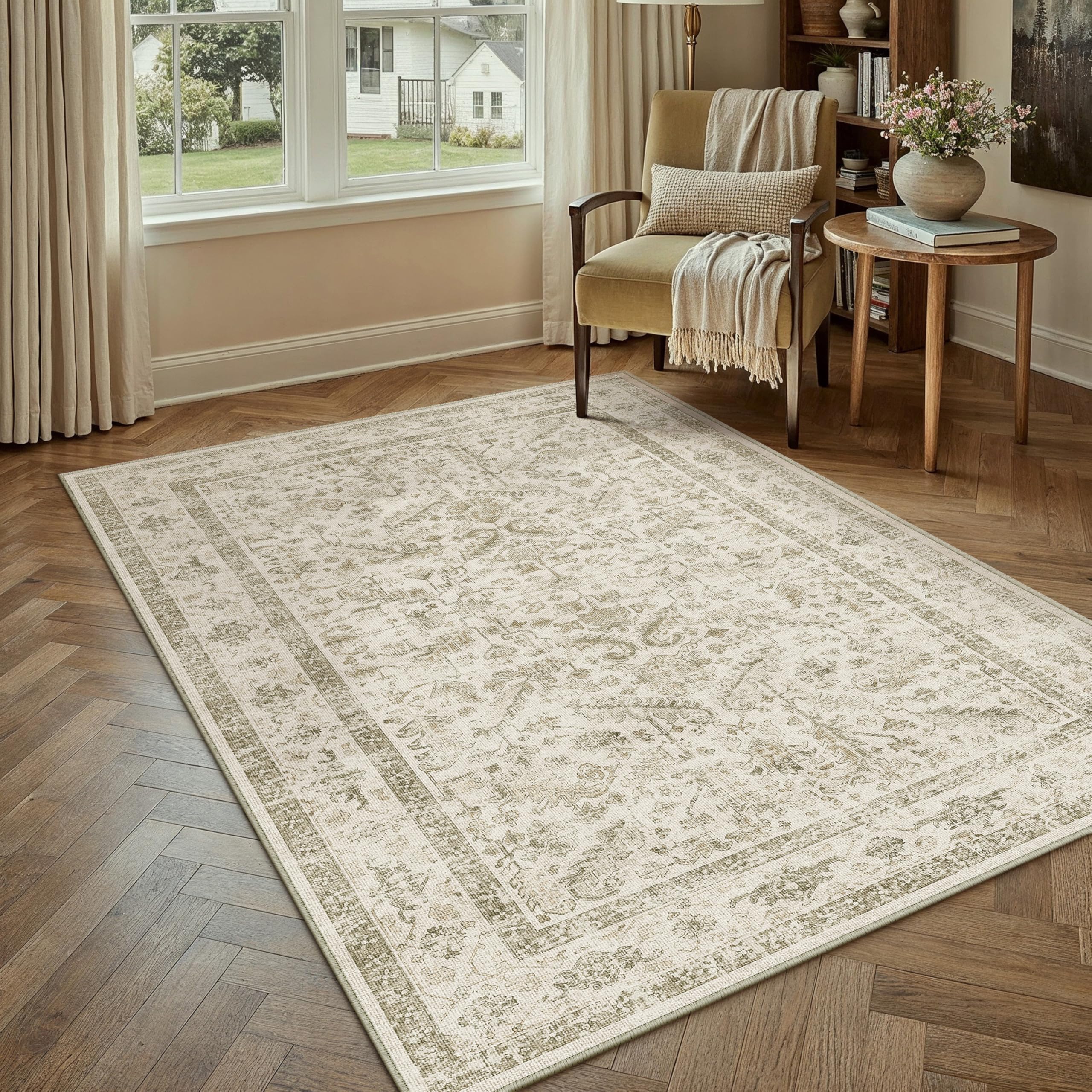 PureCozy Taupe Small Area Rug 4x6 Traditional Distressed โ image 1