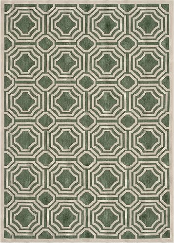 Miniatura 9 de SAFAVIEH Courtyard Collection - Alfombra decorativa, de 4 x 5 pies 7 pulgadas, beige y azul marino, no desprende pelusa y de fácil cuidado, para