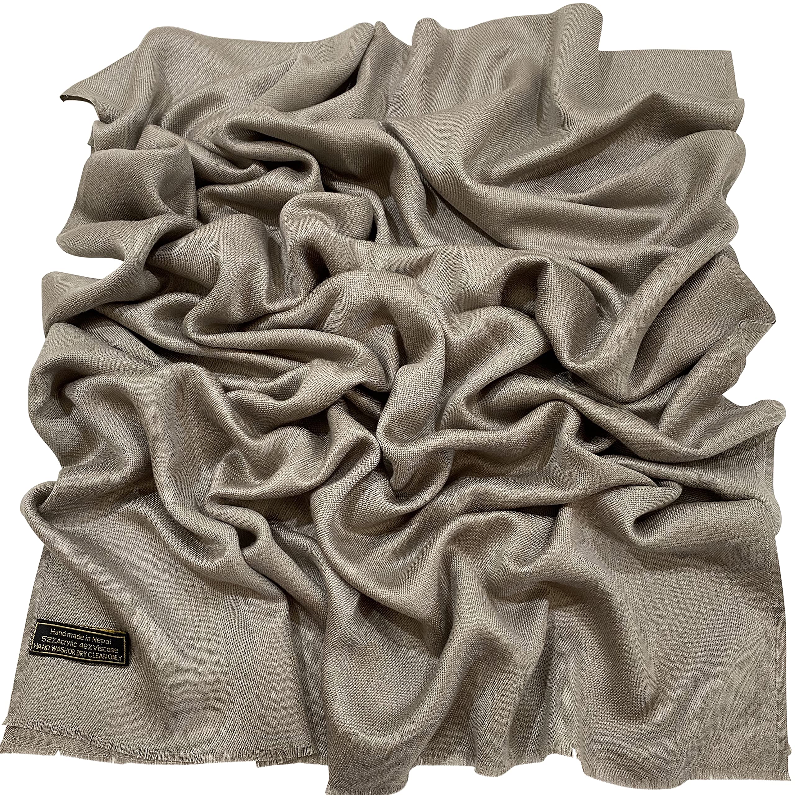 CJ Apparel Mink Solid Colour Fringe Design Nepalese Shawl Scarf Wrap Stole Throw Head Wrap Pashmina Hand Made in Nepal