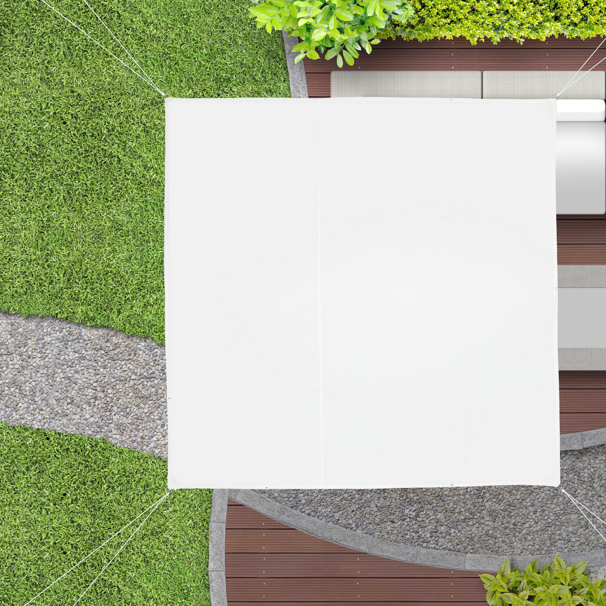 Relaxdays Sonnensegel, 3,5 x 3,5 m, wasserabweisend, Polyester, Spannseile, Segeltuch quadratisch, Garten, Balkon, weiß Garten