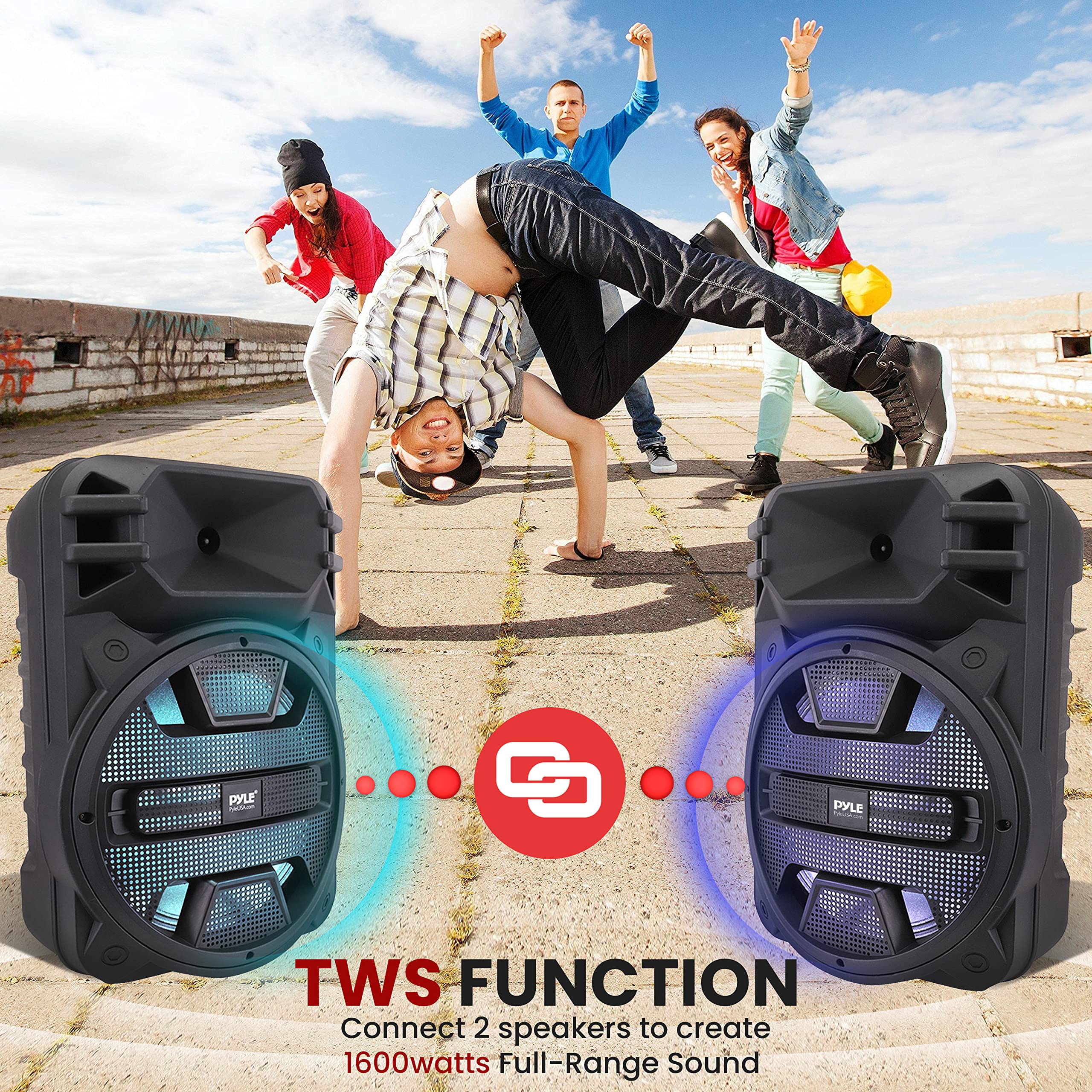 Pyle Portable Bluetooth PA Speaker System - 800W Outdoor Bluetooth Speaker Portable PA System w/Microphone In, Party Lights, USB SD Card Reader, FM Radio, Rolling Wheels - Remote Control