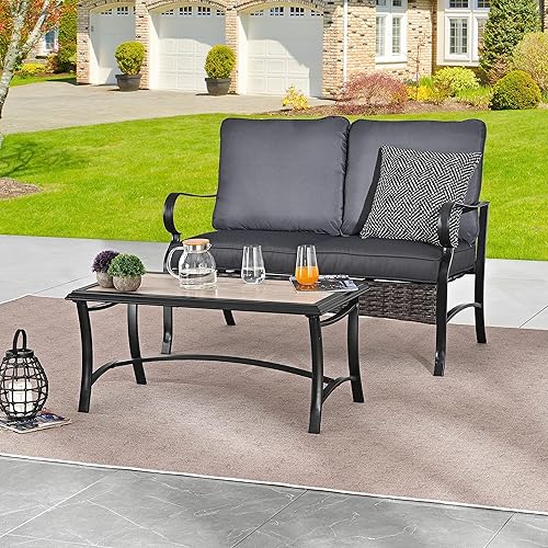 LOKATSE HOME Juego de 2 sofás de dos plazas para exteriores con mesa de centro rectangular