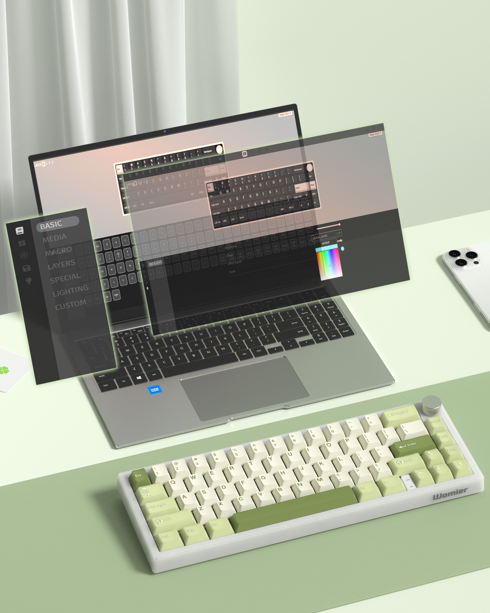 KEMOVE K61SE Clavier Gamer Mécanique 60% Câblé Avec Clicky Interrupteur Bleu, RGB Anti-ghosting Compact 61Touches Gaming Clavier-US Layout,Blanc