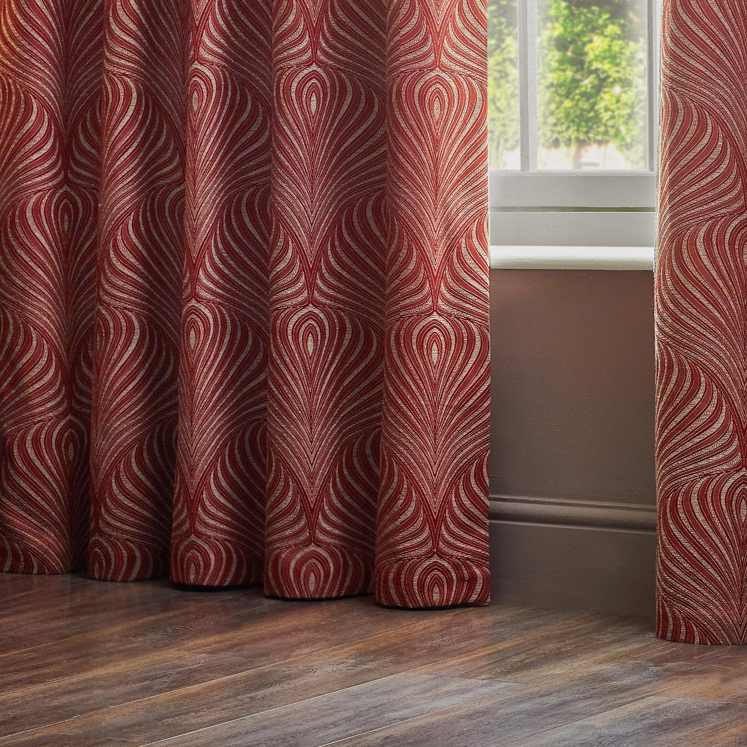 Paoletti Gatsby Jacquard Eyelet Curtains - 2 Panels - Width x Drop - 168 x 183cm (66 x 72") - Terracotta, W 66.1" x L 72" (1 Panels) - Image 3