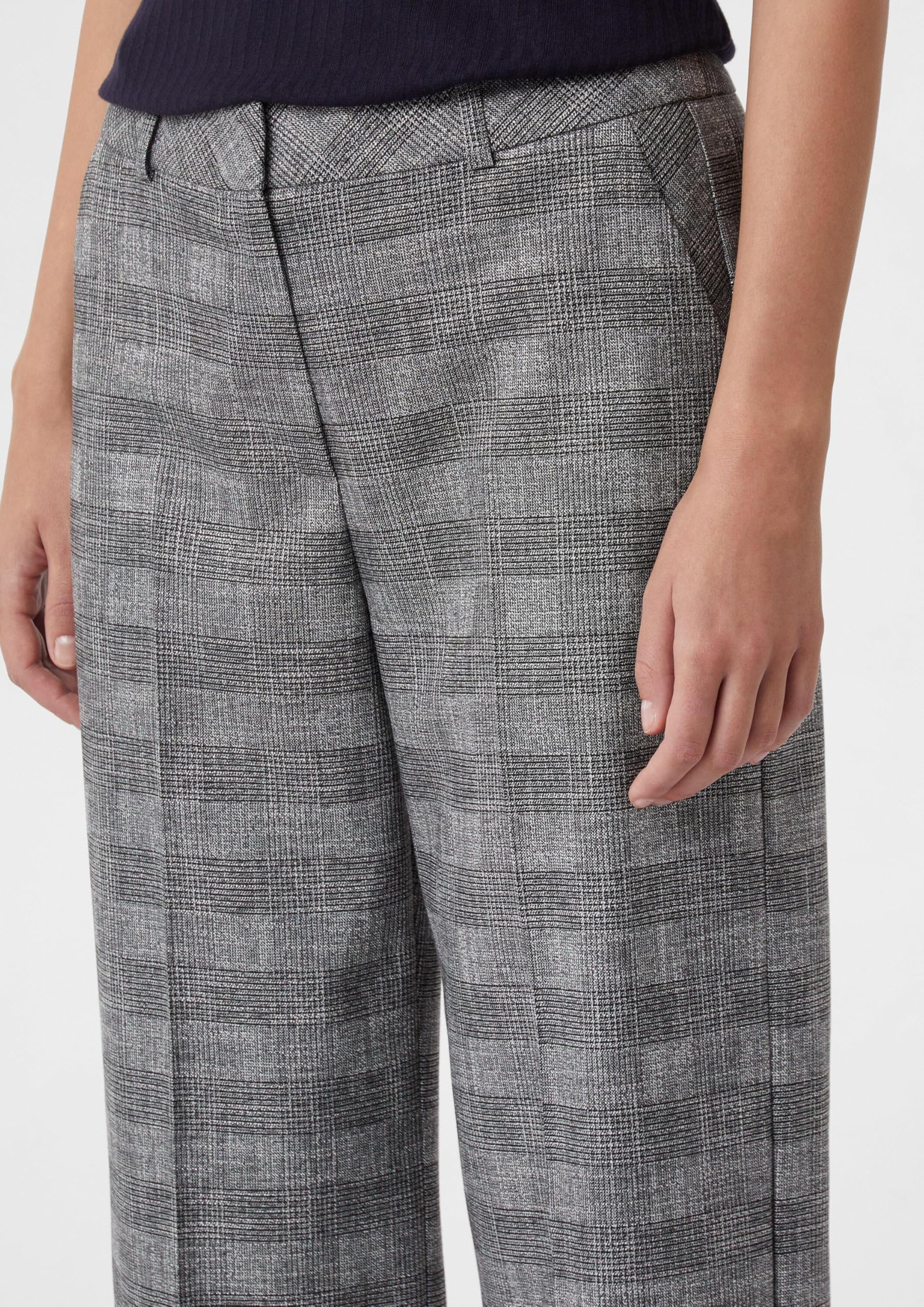 Comma Damen Hose Ankle-Hose mit Wide Leg und Karomuster