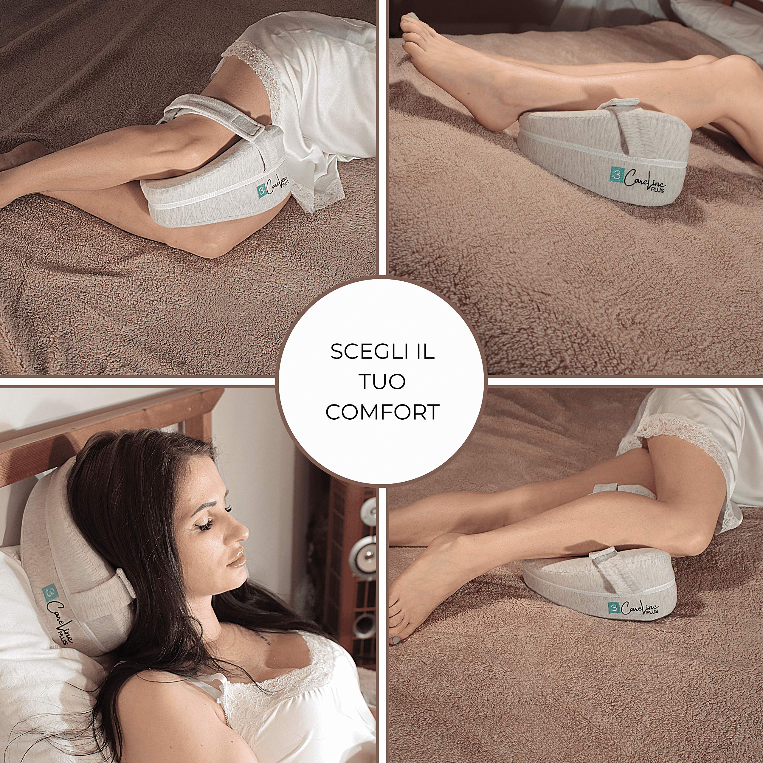 3CareLine - Cuscino per Gambe e ginocchia Dormire sul Fianco - Ortopedico - In memory Foam - Perfetto in Gravidanza