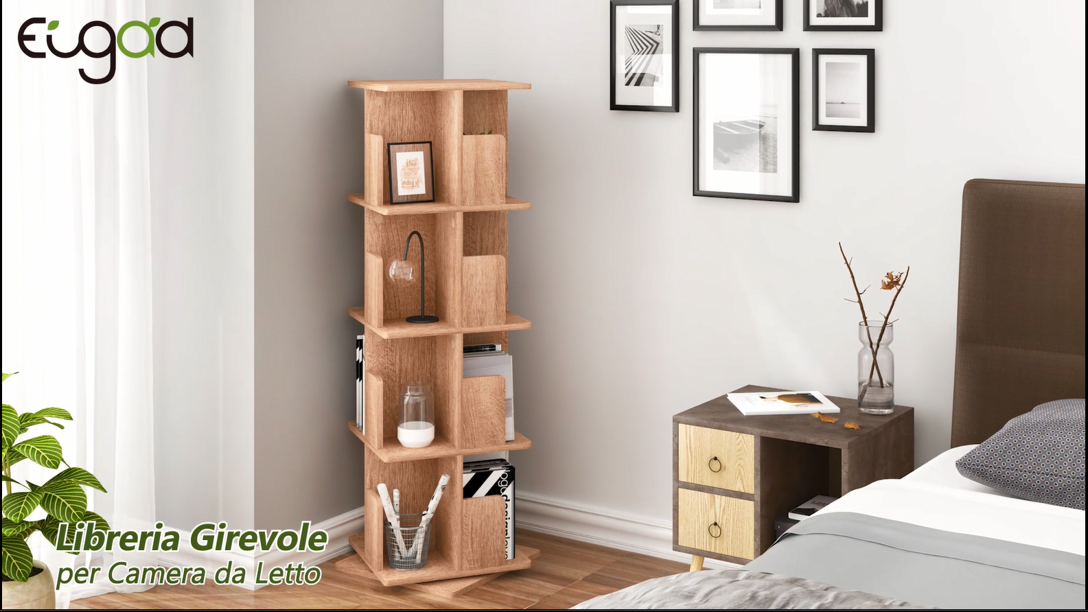 Libreria Girevole EUGAD 360° - Scaffale Multistrati Bianco 40x40x129cm Per Libri E Oggetti - Foto 6