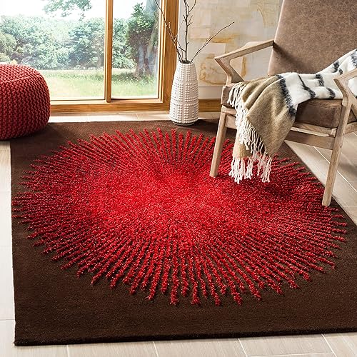 Miniatura 30 de SAFAVIEH Soho Collection SOH655T - Alfombra redonda de viscosa y lana hecha a mano de 4 pies, color marrón/rojo Marrón/Rojo,Beige,