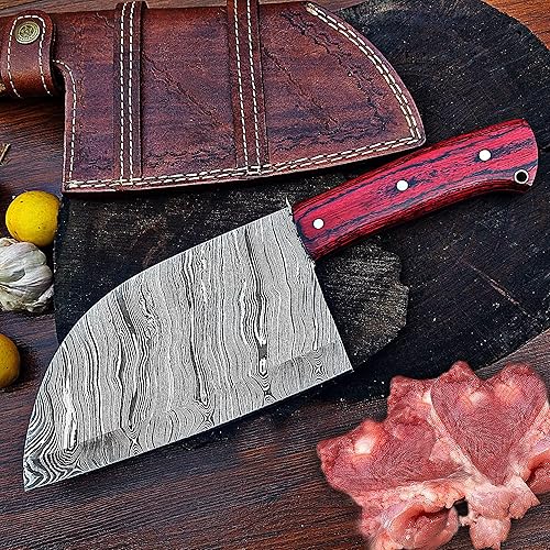 Miniatura 3 de ColdLand - Cuchillo de carnicero de damasco, cuchillo de carnicero forjado a mano, cuchillo de cortar verduras con funda de cuero para cocina,