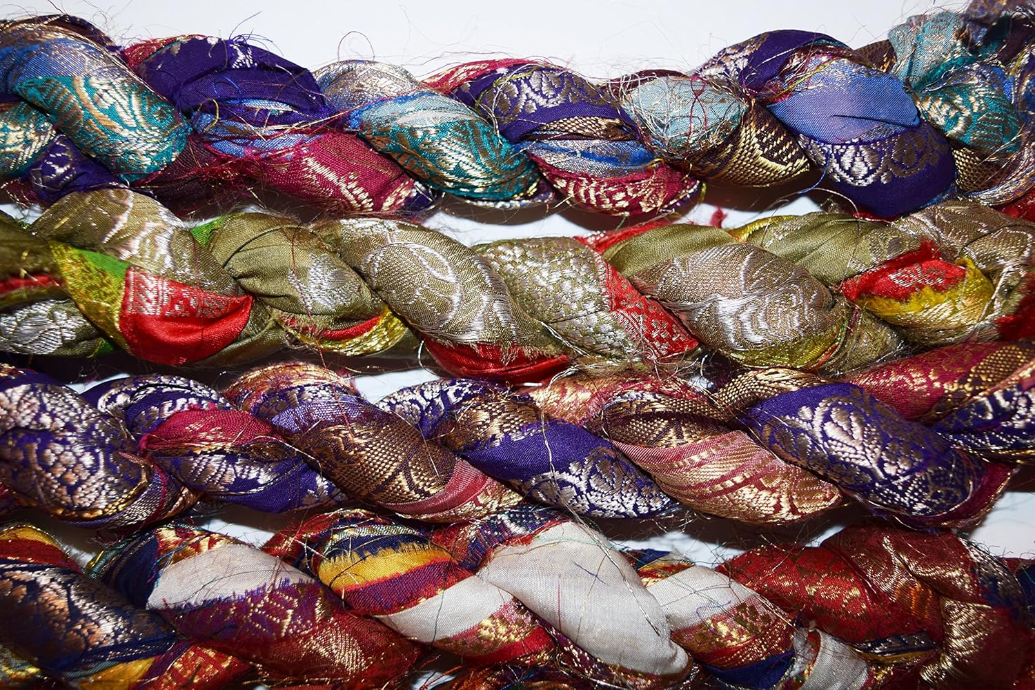 Sari Silk 100g Ribbon Yarn Sky Bright multi with Lurex Zari Silk Border yarn