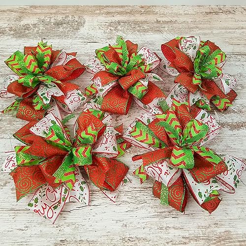 Miniatura 4 de Red Lime Green Christmas Holiday Lantern Wreath Bow - Burlap Wreath Embellishment for Making Your Own - Layered Full Handmade Farmhouse Already Made