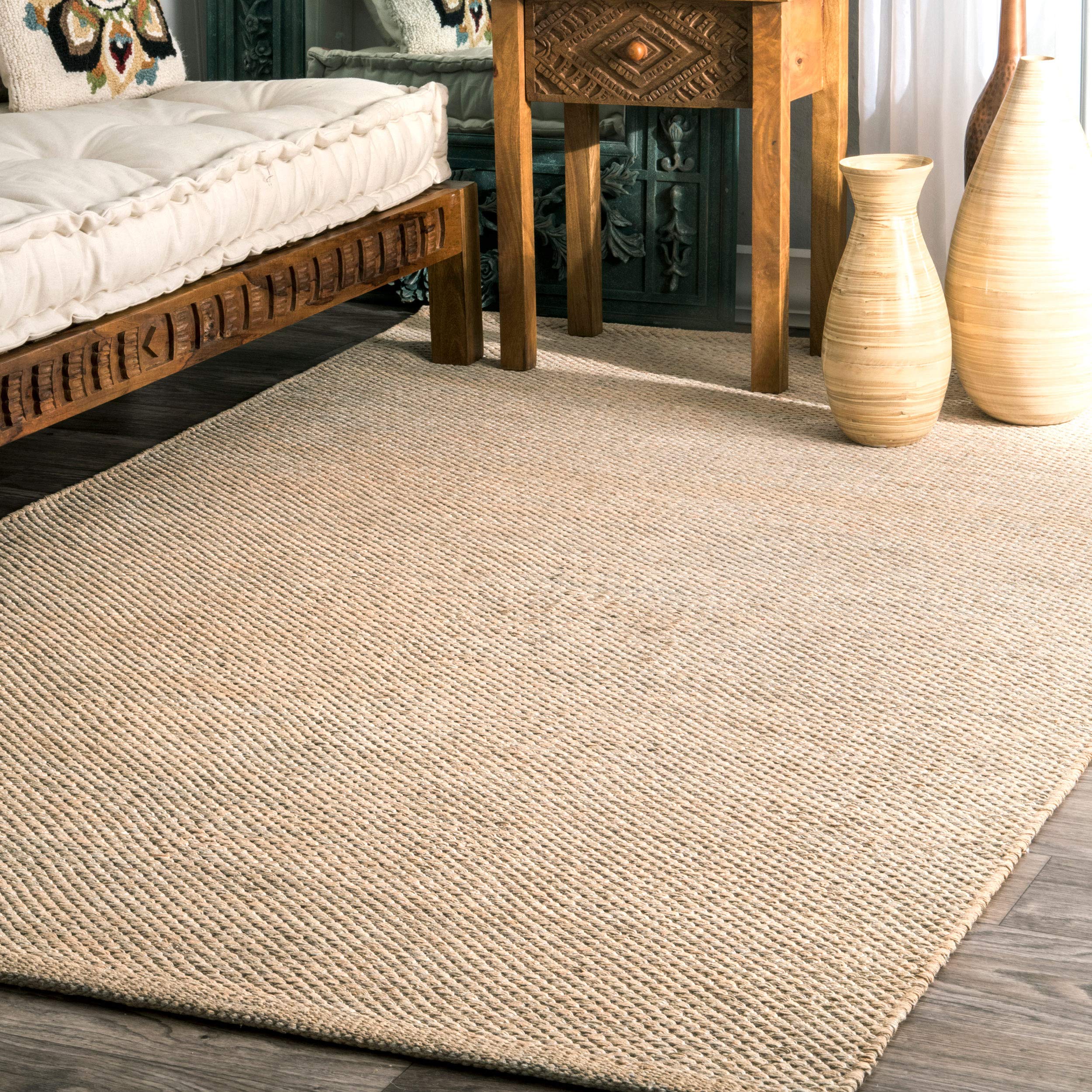 nuLOOM Alessi Solid Farmhouse Cotton Area Rug 4' x 6' Beige for sale