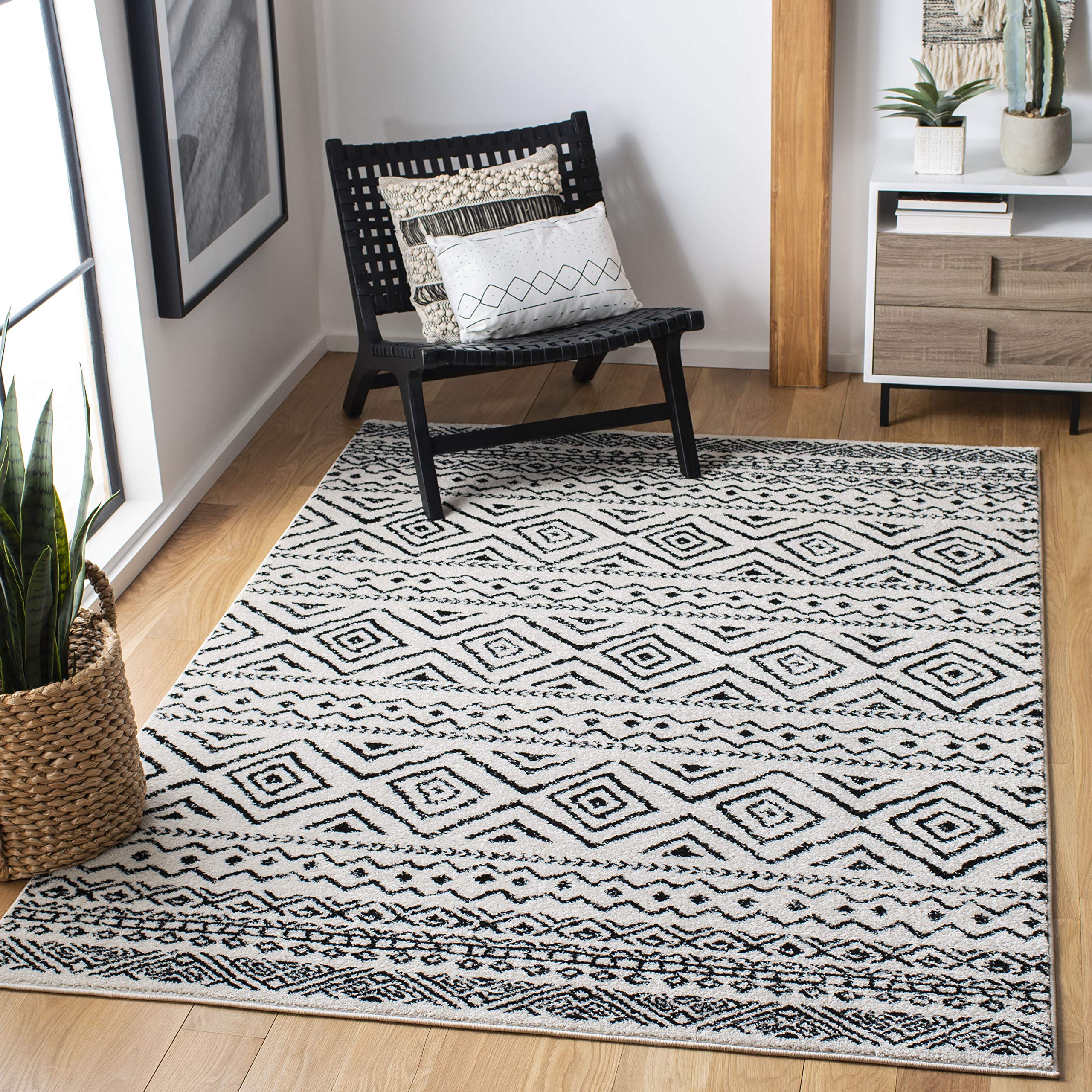 SAFAVIEH Area Rug 12x15 - Tulum Collection - Large - Ivory & Black, Moroccan Boho Distressed Design, Non-Shedding & Easy to Clean, Ideal for Living Room, Bedroom, Dining Space (TUL267D)