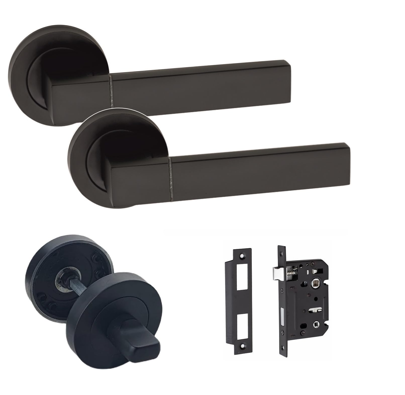Golden Grace Capri Matt Black Mortise and Thumbturn Bathroom Door Handle 64mm - Black