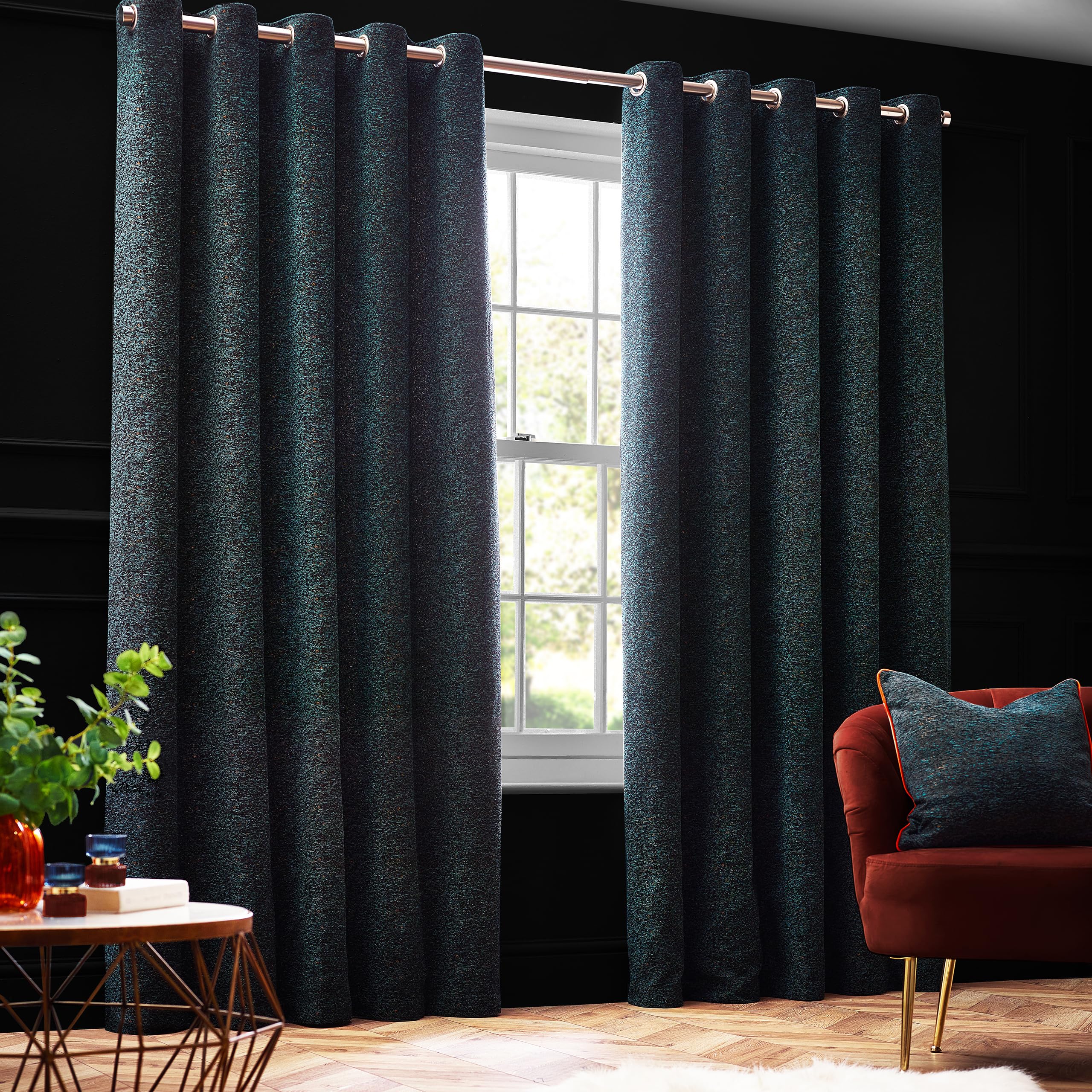 Paoletti Galaxy Emerald Chenille Eyelet Curtain 229 x 137cm