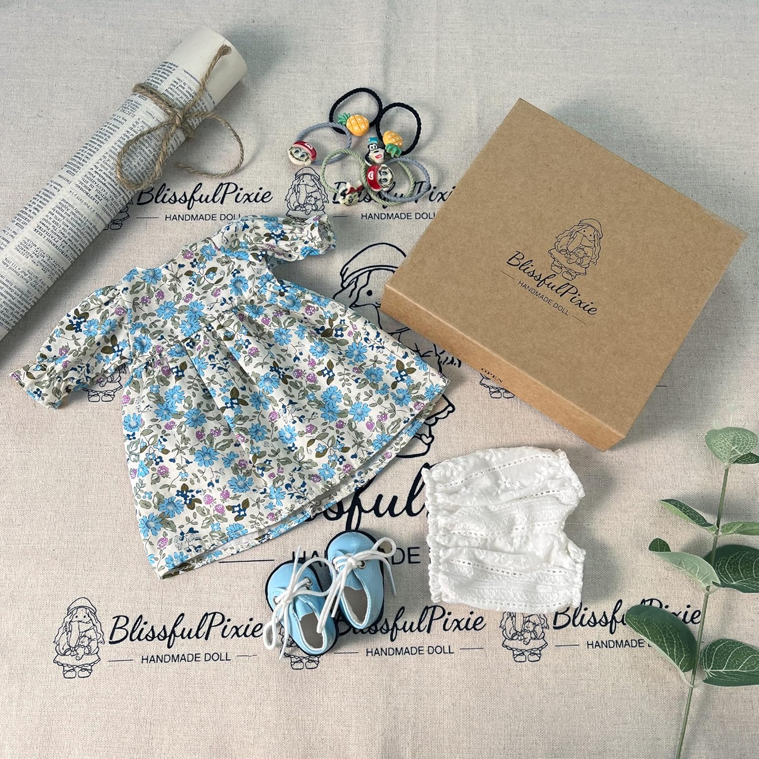 BlissfulPixie Handmade Waldorf Doll Clothes 12 inch Clothing Set with Pretty Box Girl Christmas Birthday Present-Coco's Clothes Accessories