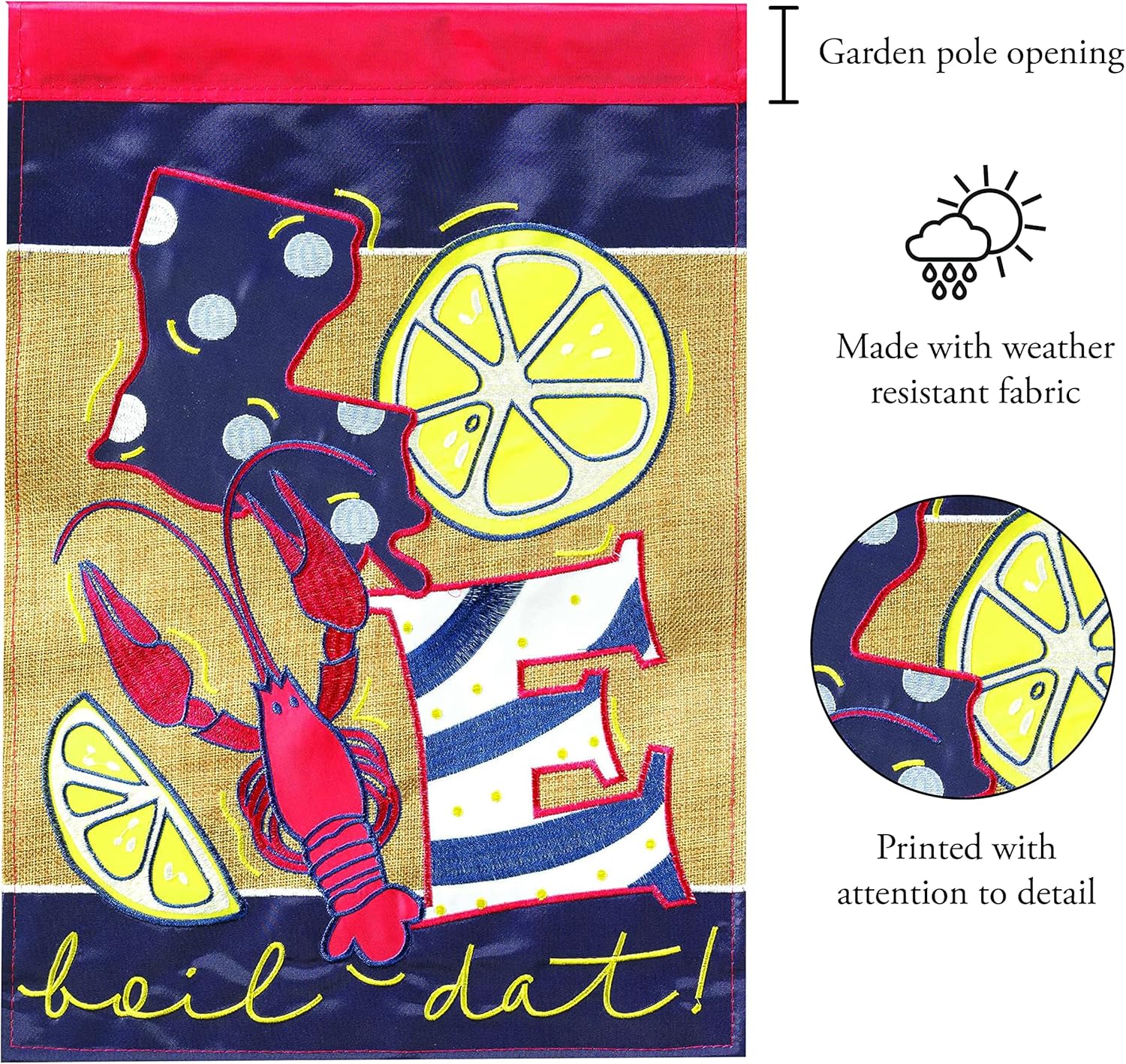 Magnolia Garden Love Boil dat LA Crawfish 13 x 19 Red Poly Burlap Outdoor Hanging Flag
