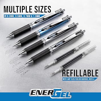 Pentel EnerGel Deluxe RTX Retractable Liquid Gel Pen, Medium Line, Needle Tip, Blue Ink, Box of 12 (BLN77-C), 0.7mm needle