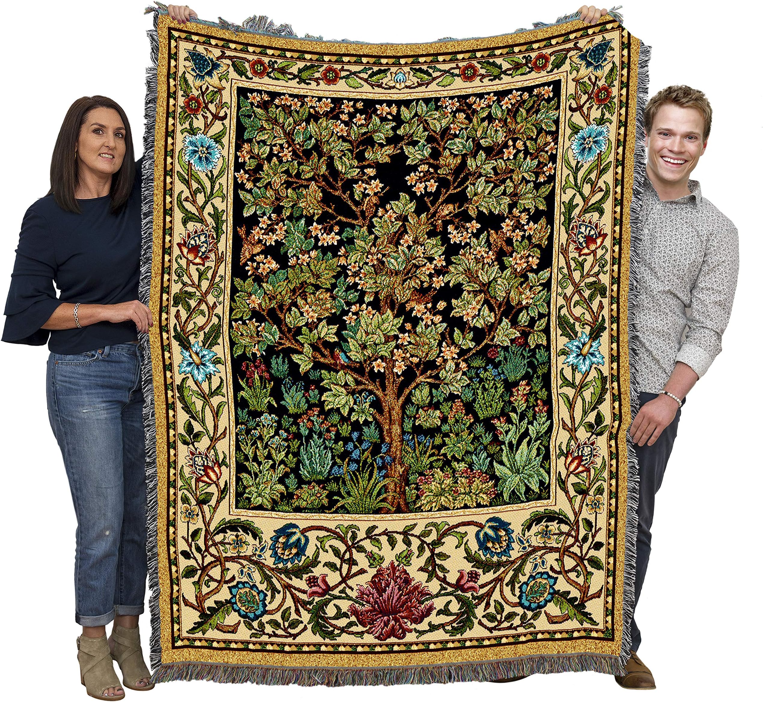William Morris Tree of Life Blanket - Arts & Crafts - Gift Tapestry Throw Woven from Cotton - Made in the USA (72x54)