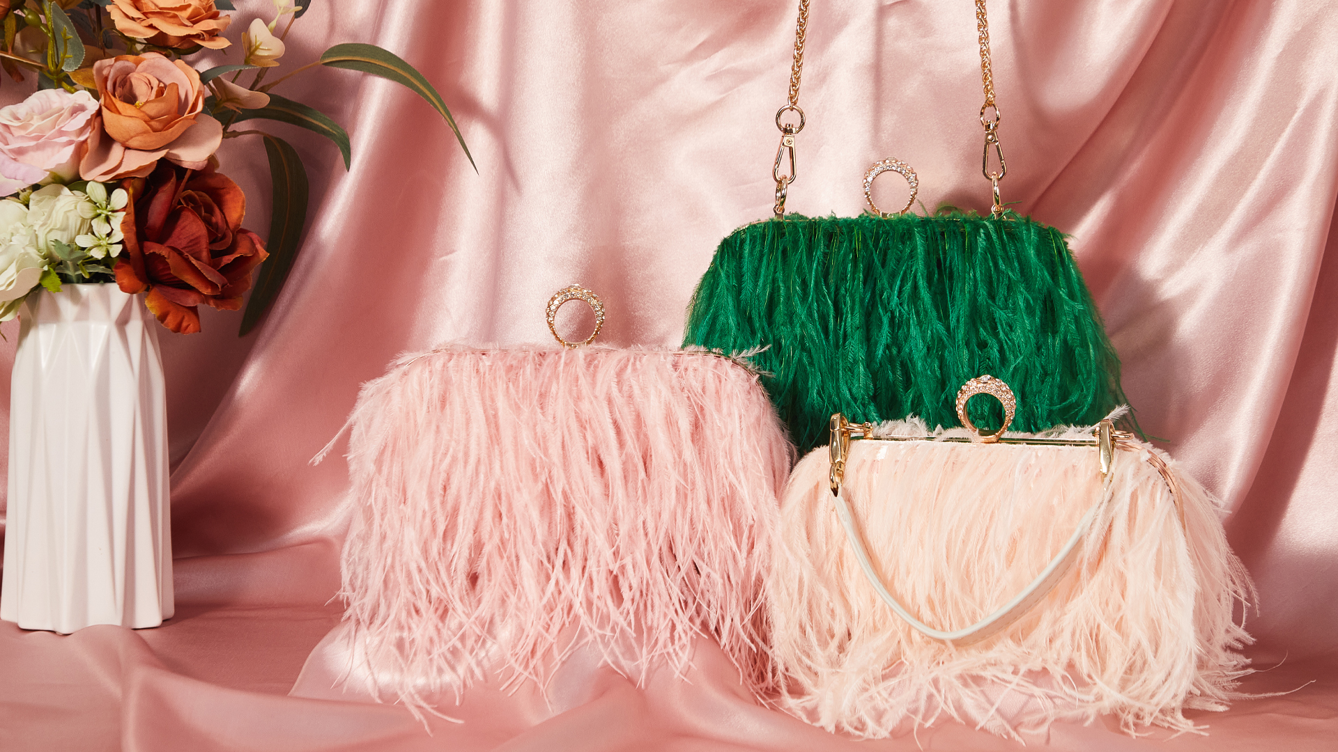 Bolso de mano con plumas para mujer Tessco miniatura 7