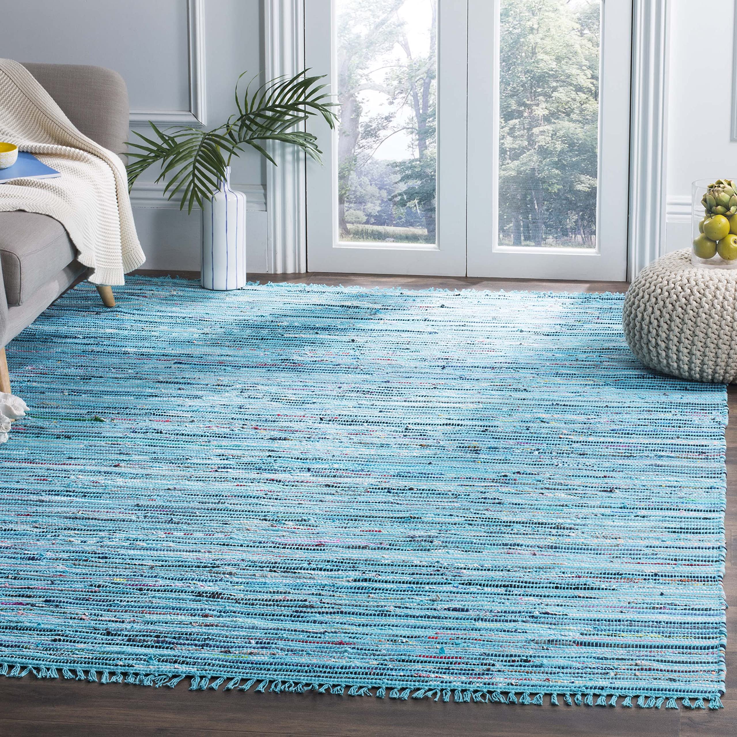 SAFAVIEH Rag Rug Collection Area Rug - 6' x 9', Turquoise & Multi, Handmade Boho Stripe Cotton, Ideal for High Traffic Areas in Living Room, Bedroom (RAR125C)