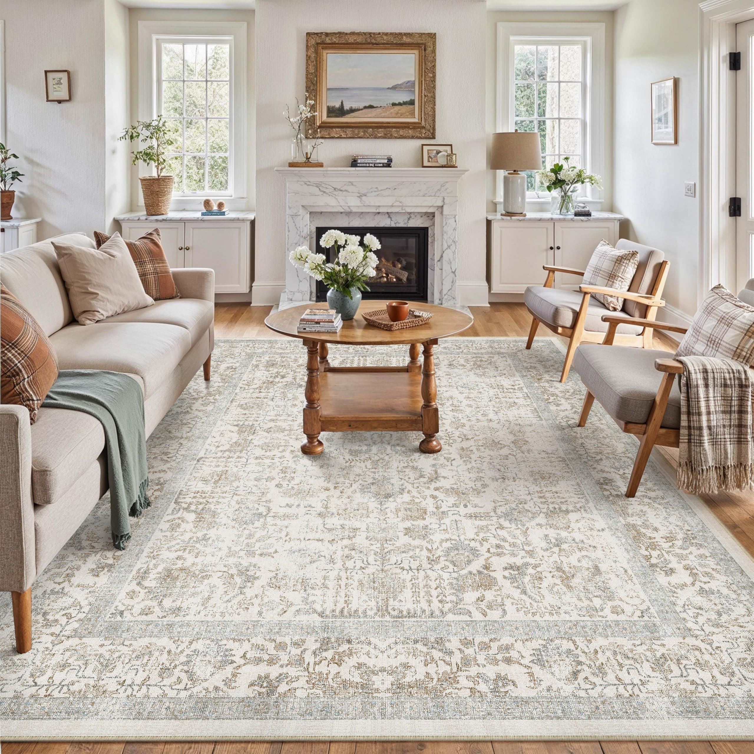 Amazon.com: PureCozy Taupe Area Rug 6x9 Machine Washable Vintage