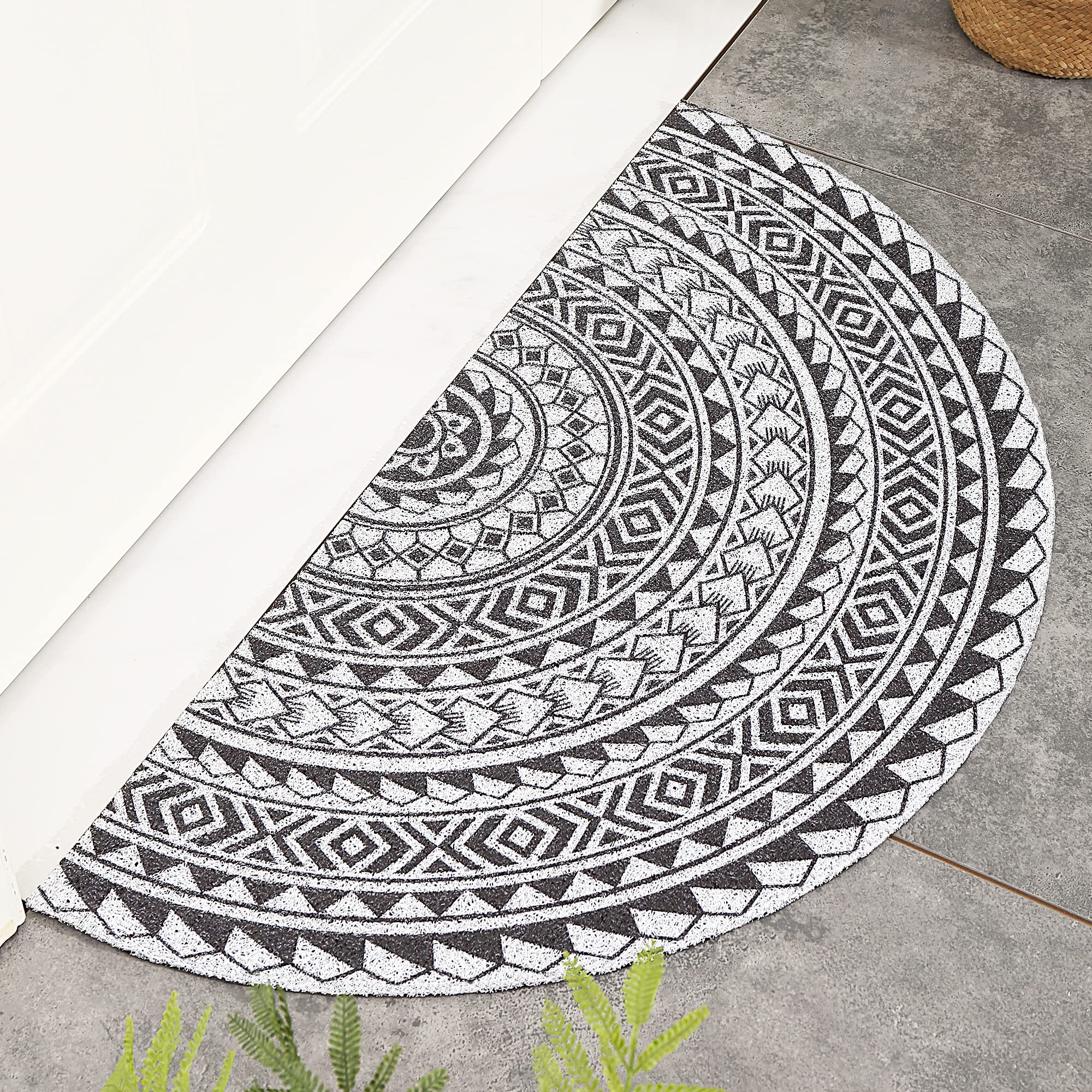 Zeeinx Welcome Door Mat Boho Doormat Half Circle Area Rug Front Door Mat Outdoor Non Slip Absorbent Floor Mat Entrance Doormat for Patio,Home,Classroom,17.7"x35.4"-White