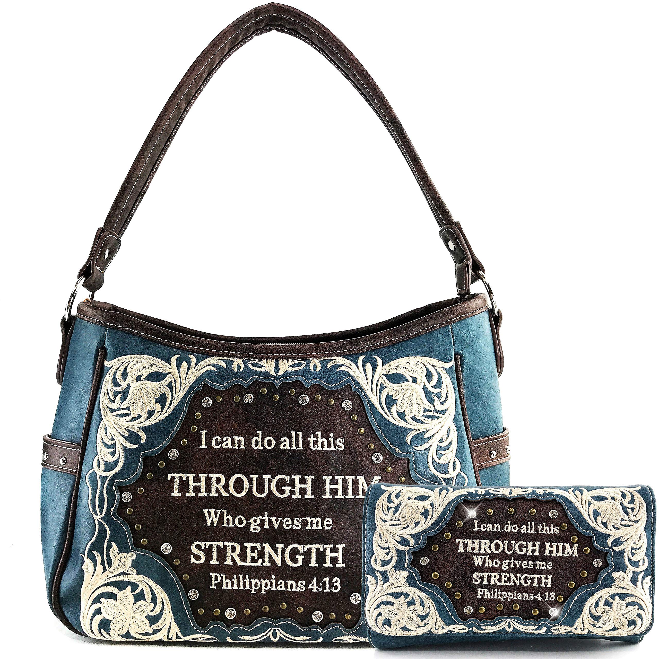 Zelris Bible Verse Philippians 4:13 Women Conceal Carry Hobo Purse Wallet Set