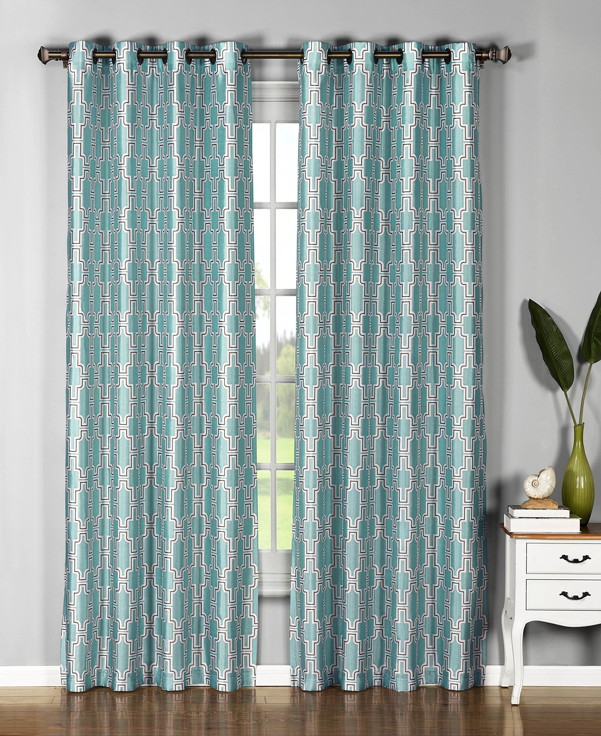 Window Elements Wesley Faux Silk Extra Wide 108 x 96 in. Grommet Curtain Panel Pair, Aqua