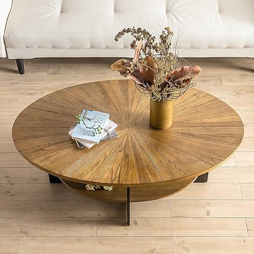 Wood Oval Coffee Table for Living Room, Oval Rustic Coffee Table with Storage, 2 Tier Mid-Century Farmhouse Coffee Table for Apartment, Easy Assembly(Oval,47" Dx30 Wx18 H)