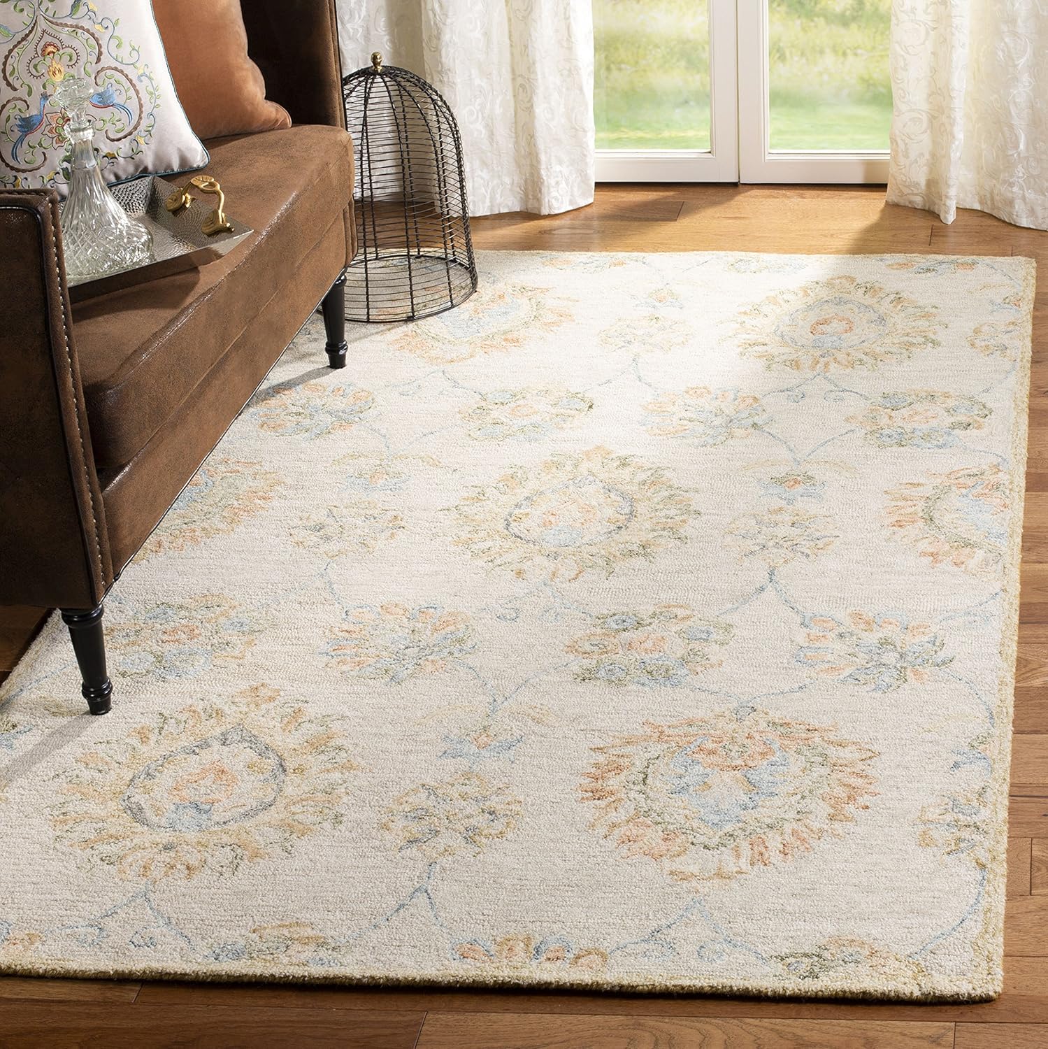 SAFAVIEH Blossom Collection Runner Rug - 2'3" x 8', Beige & Sage, Handmade Wool, Ideal for High Traffic Areas in Living Room, Bedroom (BLM560B)