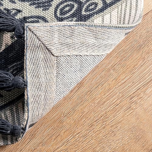 Miniatura 3 de nuLOOM Thomas Paul - Alfombra de tejido plano con borlas de pulpo, 5 x 8 pulgadas, color marfil