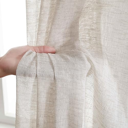 Miniatura 5 de HLC.ME Penelope - Cortinas gruesas de lino sintético texturado semitransparentes, con filtro de luz solar y privacidad, con bolsillo para cortinero,