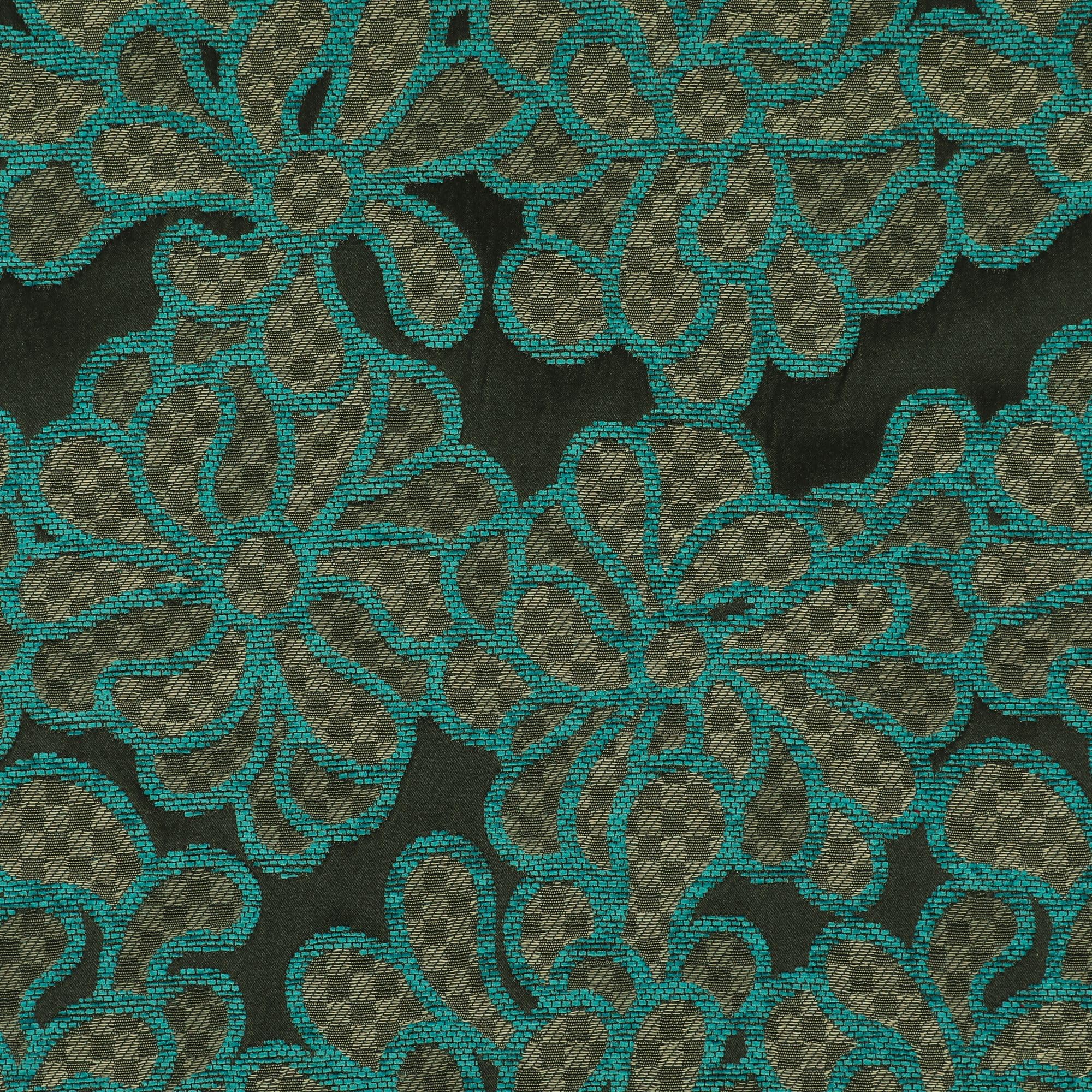 Telas estampadas para cortinas, tapicería y diseño floral en azul, verde azulado, gris y negro (por metro)