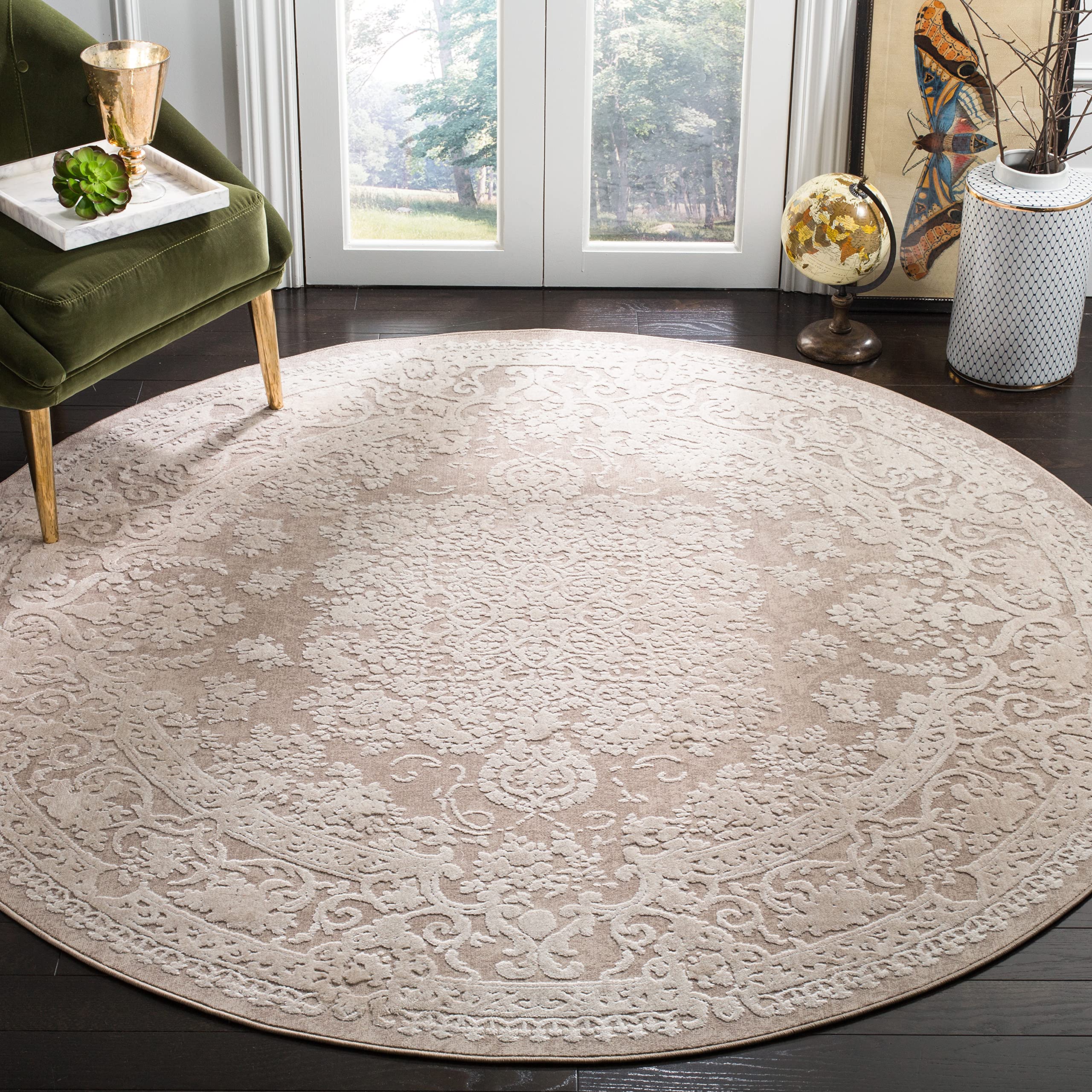 SAFAVIEH Reflection Collection Area Rug 8' Round, Beige & Cream