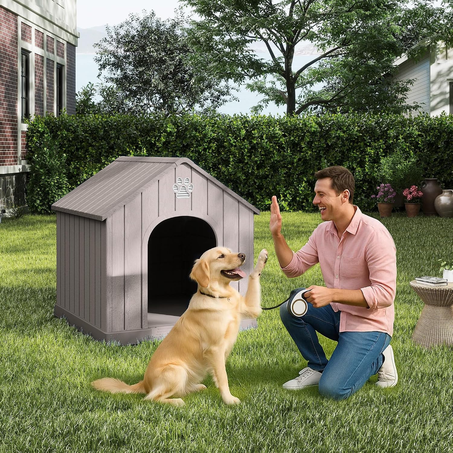 DRATO Large Dog House with Waterproof- Indoor & Outdoor Pet Shelter for Small to Large Dogs, Easy Clean & Quick Assembly