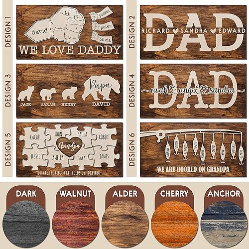 Miniatura 2 de Letreros personalizados de madera para el Día del Padre, con nombres, 6 diseños, 5 colores de madera, placa de madera de pesca personalizada,
